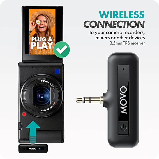 Movo WM-VXR10 Wireless Shotgun Mic Adapter for Camera/DSLR/3.5mm/TRS - Compatible VXR10, VXR10-PRO, and Rode VideoMicro