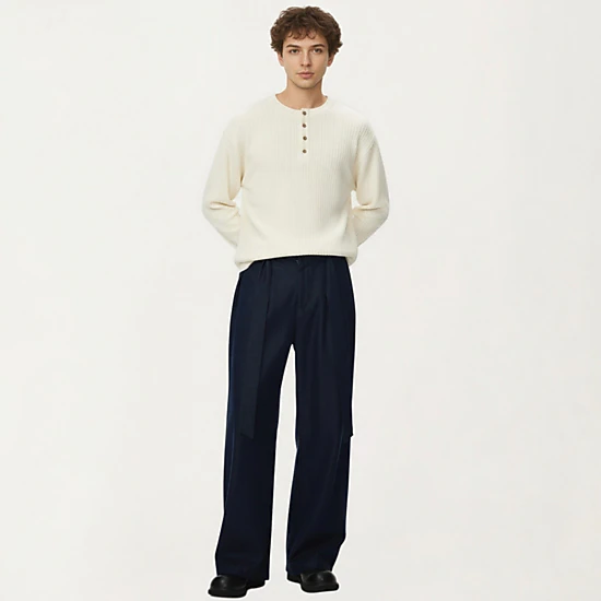 Anna-Kaci Men's Long Sleeve Ribbed Knit Henley Pullover with Button Placket and Relaxed Fit