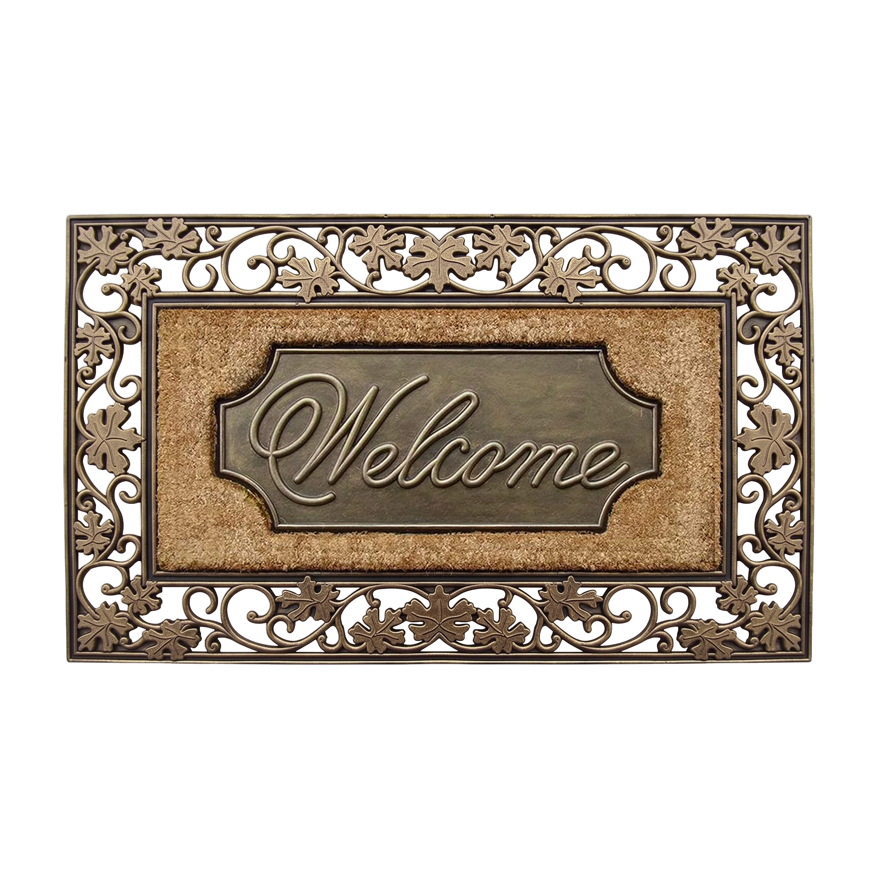 A1HC Coir and Rubber Door Mat 23x38 Inches Anti-Shed Heavy Duty Non-Slip Floral Border