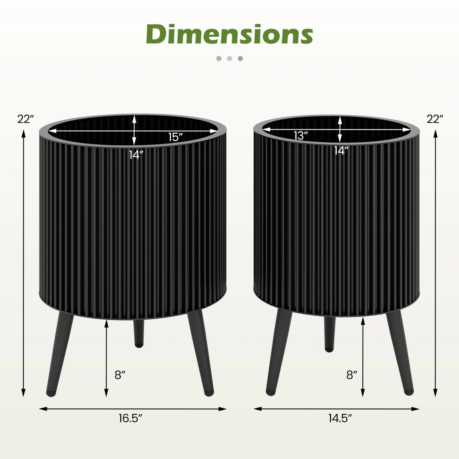 LJG Decorative Flower Pots with Stand and Drainage Holes Set of 2
