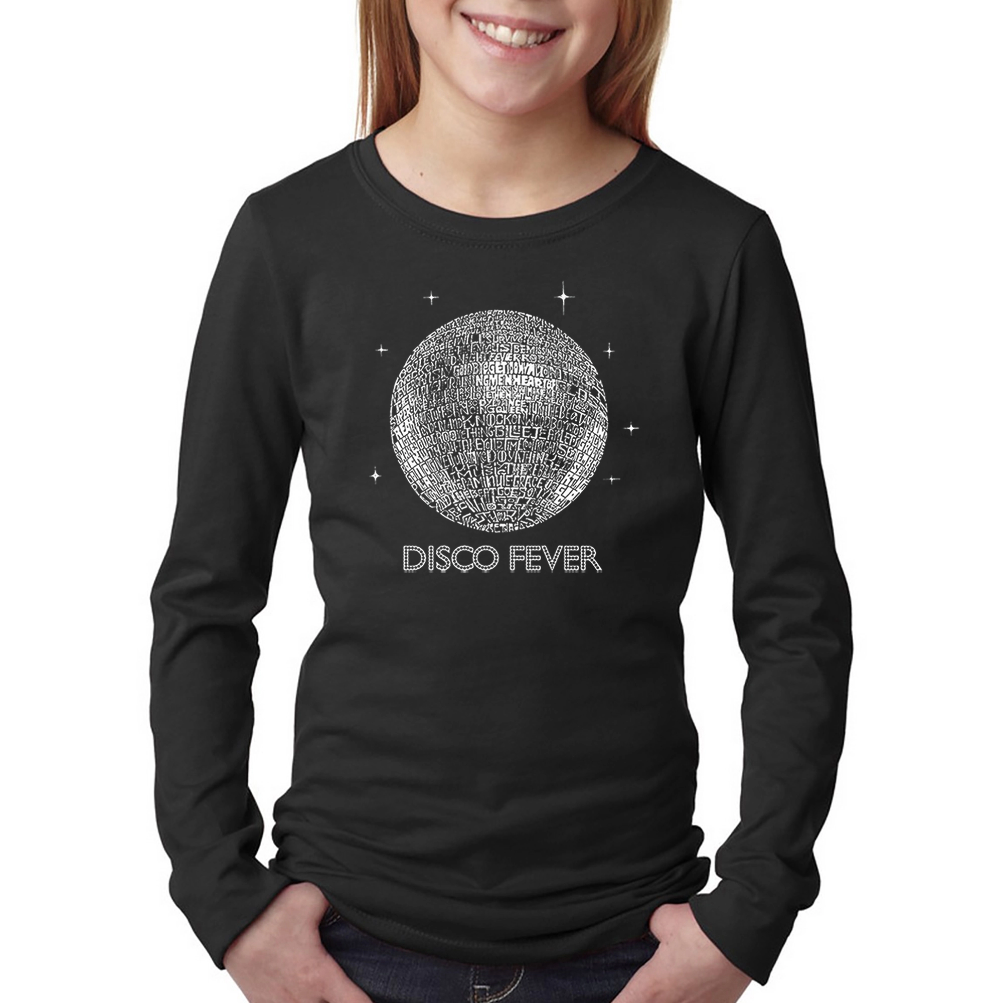 LA Pop Art Girls Long Sleeve Word T-Shirt - Disco Ball