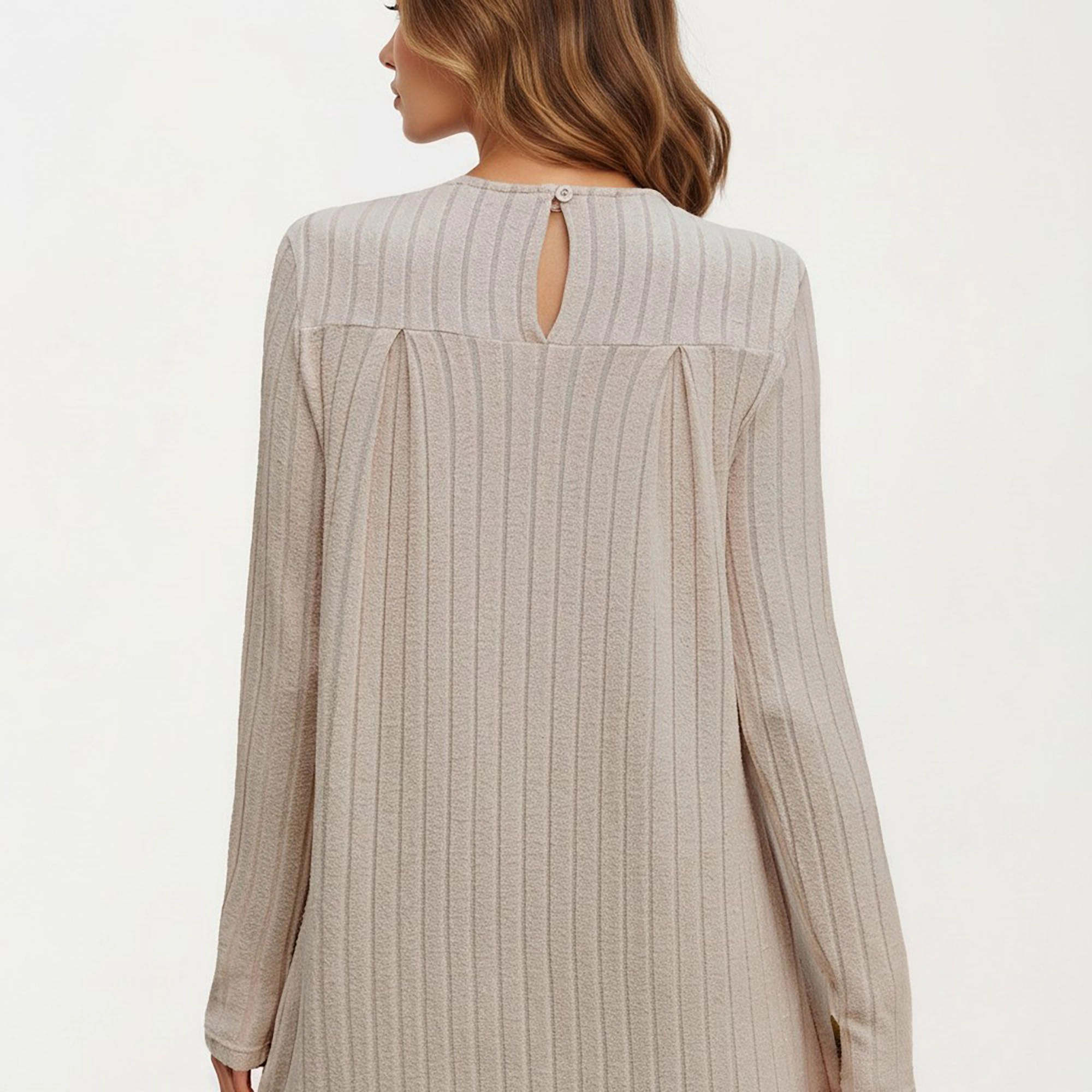 Anna-Kaci Women's Long Sleeve Pleated Vertical Stripes Dress