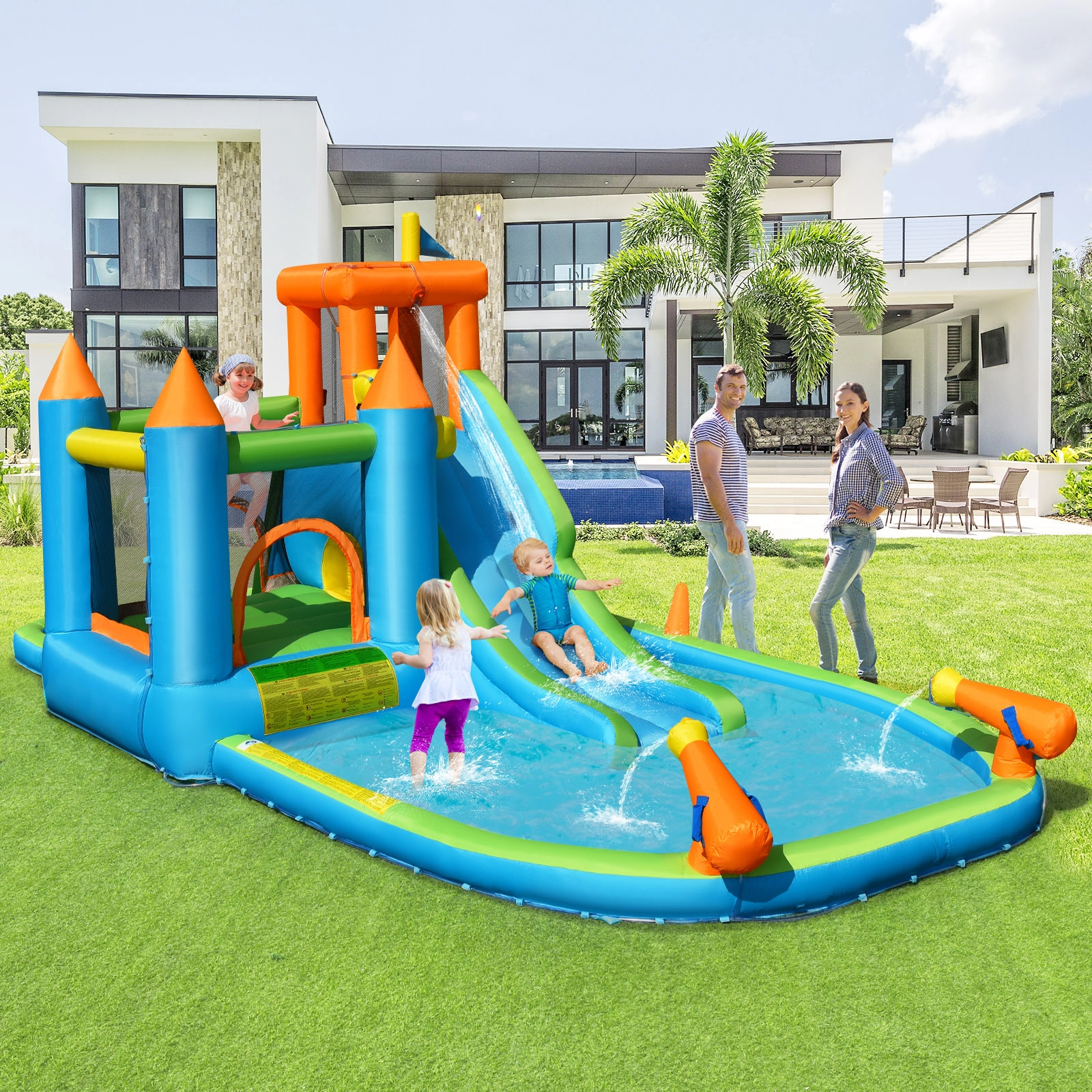 Hivvago Inflatable Water Slide with Bounce House and Splash Pool without Blower for Kids