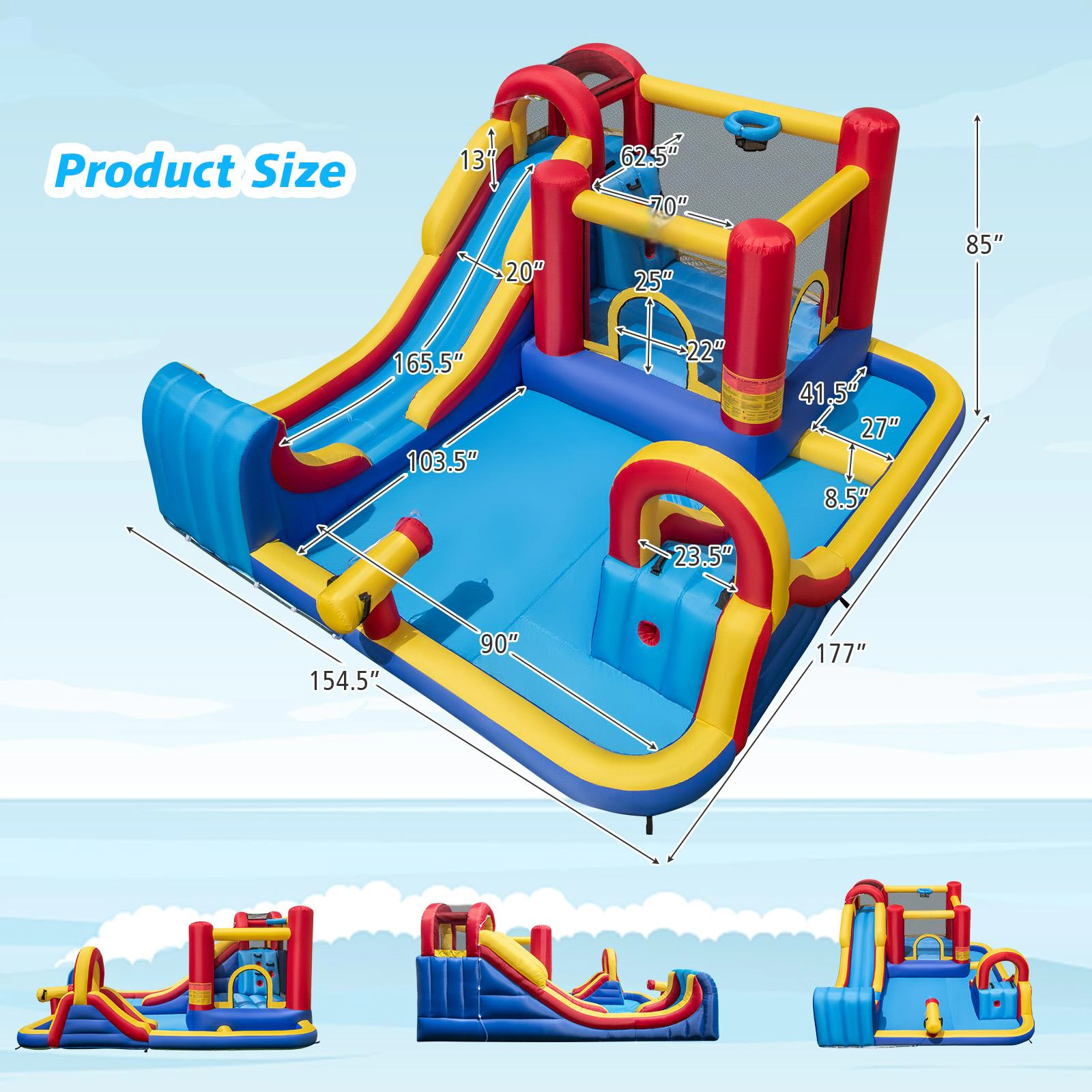 SUGIFT Dual Slides Surfing Run-Out and 680W Blower 7-in-1 Kids Inflatable Bounce House