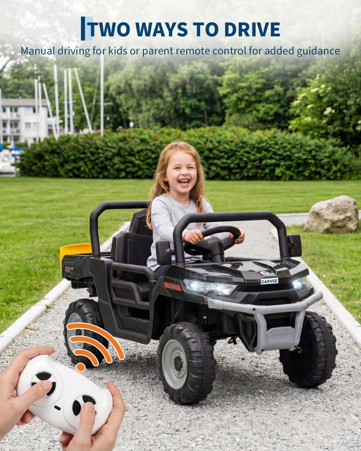 12V Kids Ride On Dump Truck with Parent Remote Control, Electric Farm Powered Bed and LED Lights