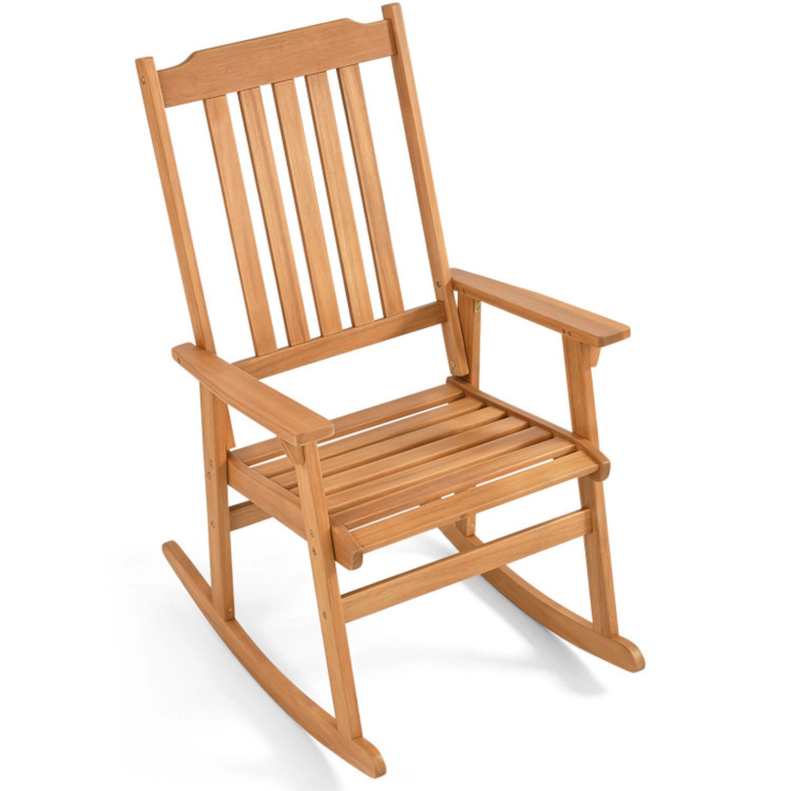 SUGIFT Outdoor Acacia Wood Rocking Chair High Back & Wide Armrests 400-lb Capacity 32 x 25 x 42 in Frame 1-Piece Natural