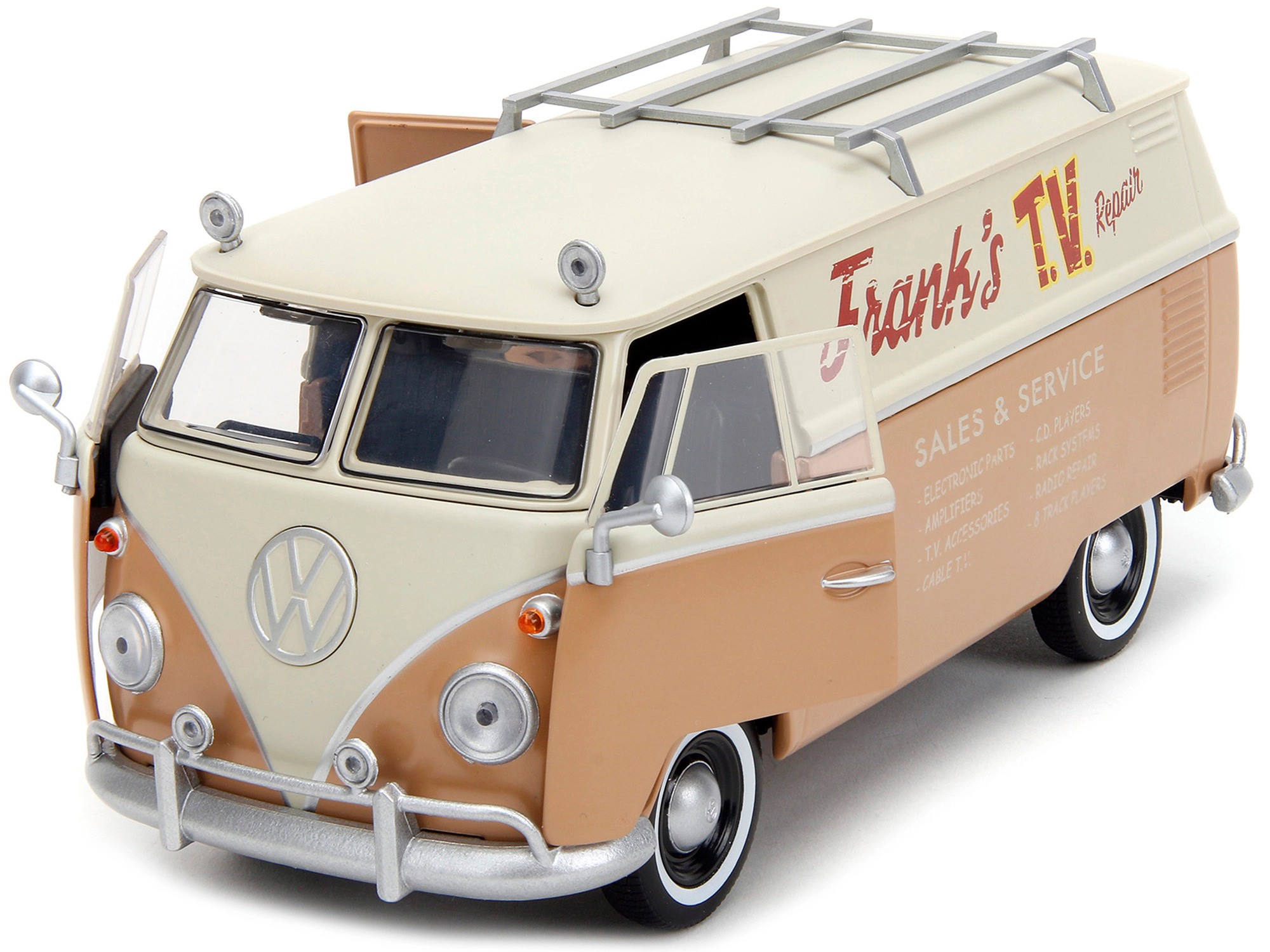 Jada Volkswagen Bus "WheelJack" Tan and Beige "Frank's TV Repair" and Transformers Logo Diecast Statue