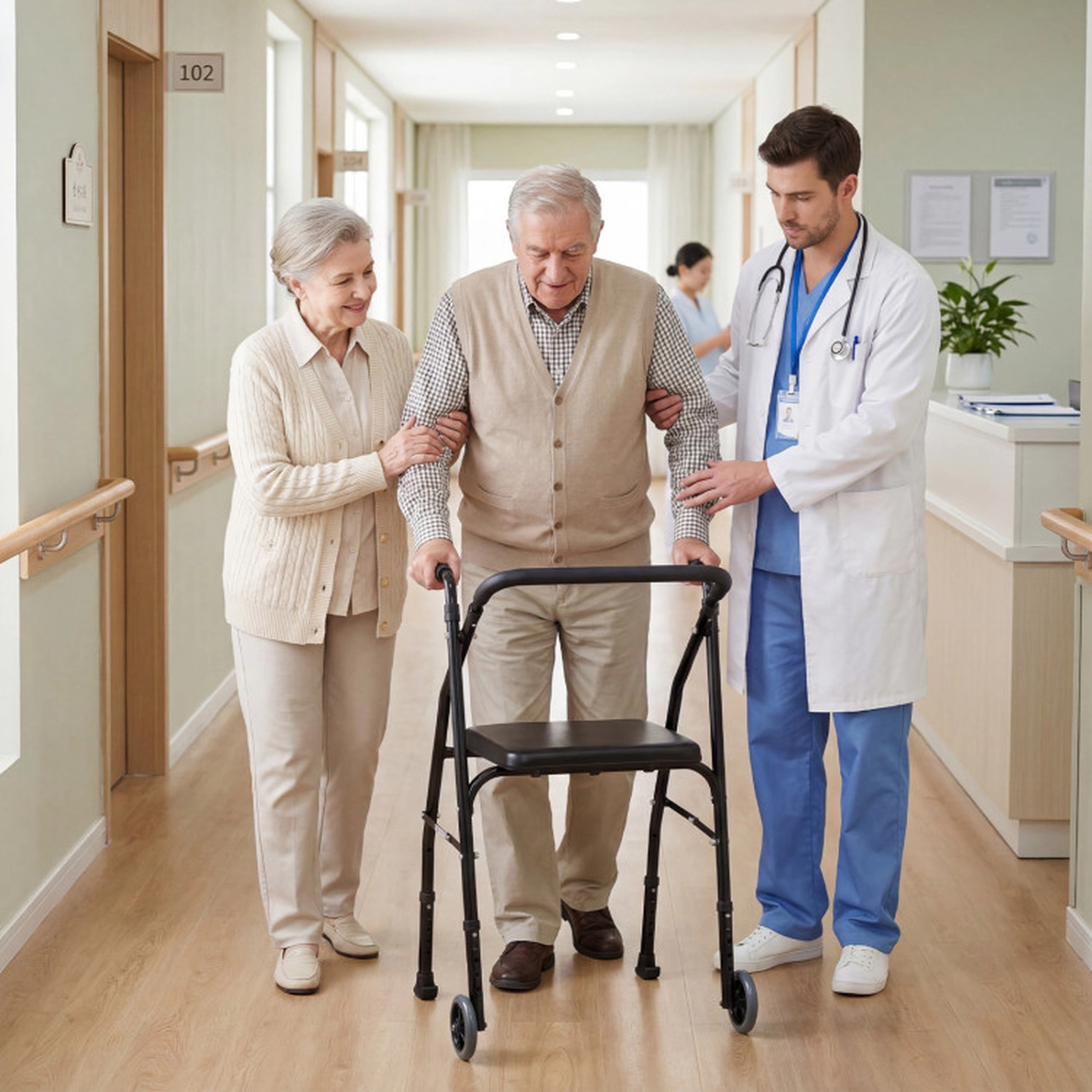 SUGIFT Black Folding Walker with Padded Seat 2 Wheels and 5-Level Handles 24-in W 21-in D 220-lb Seat Capacity