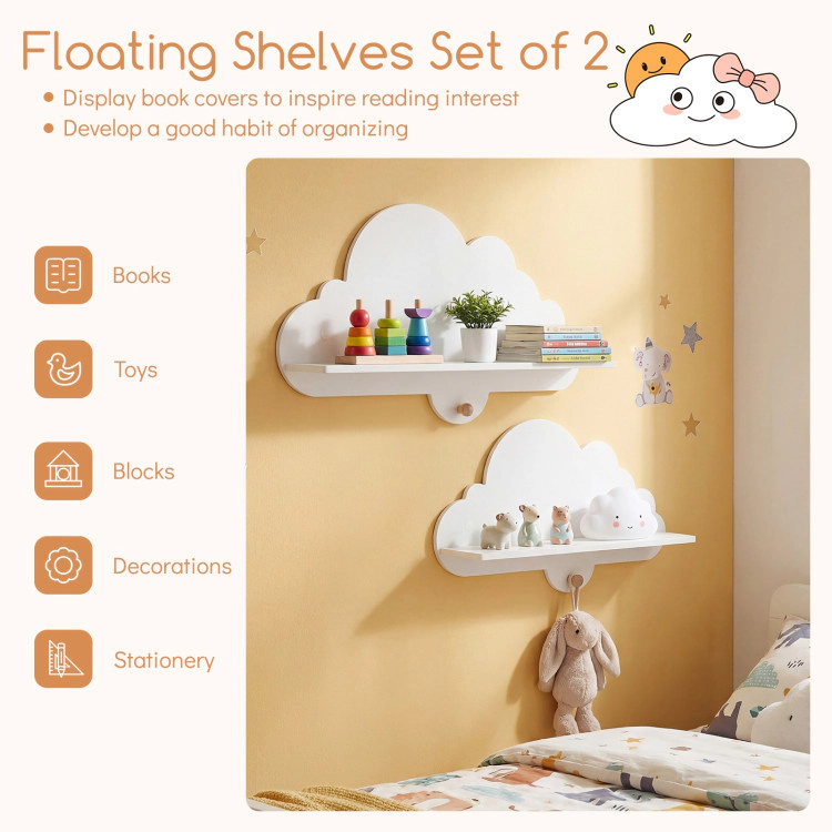 Hivvago 2 Pieces Floating Cloud Shelves Wall Mounted Storage Display Rack