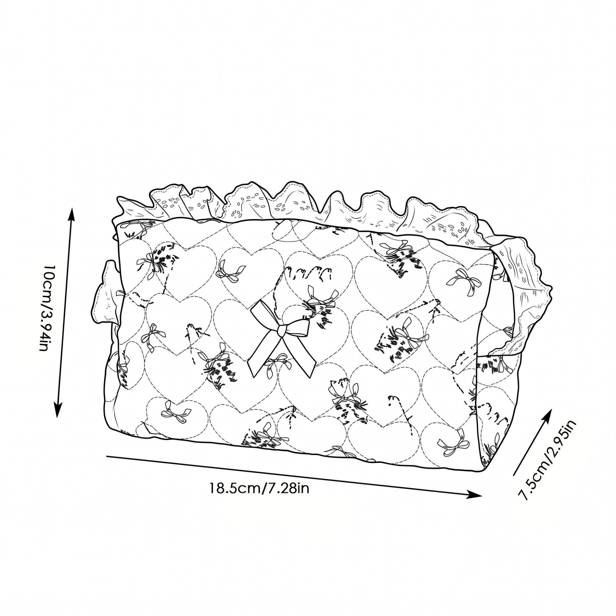 Alilang Women Quilted Ruffle Makeup Bag with Blue Print Cosmetic Pouch