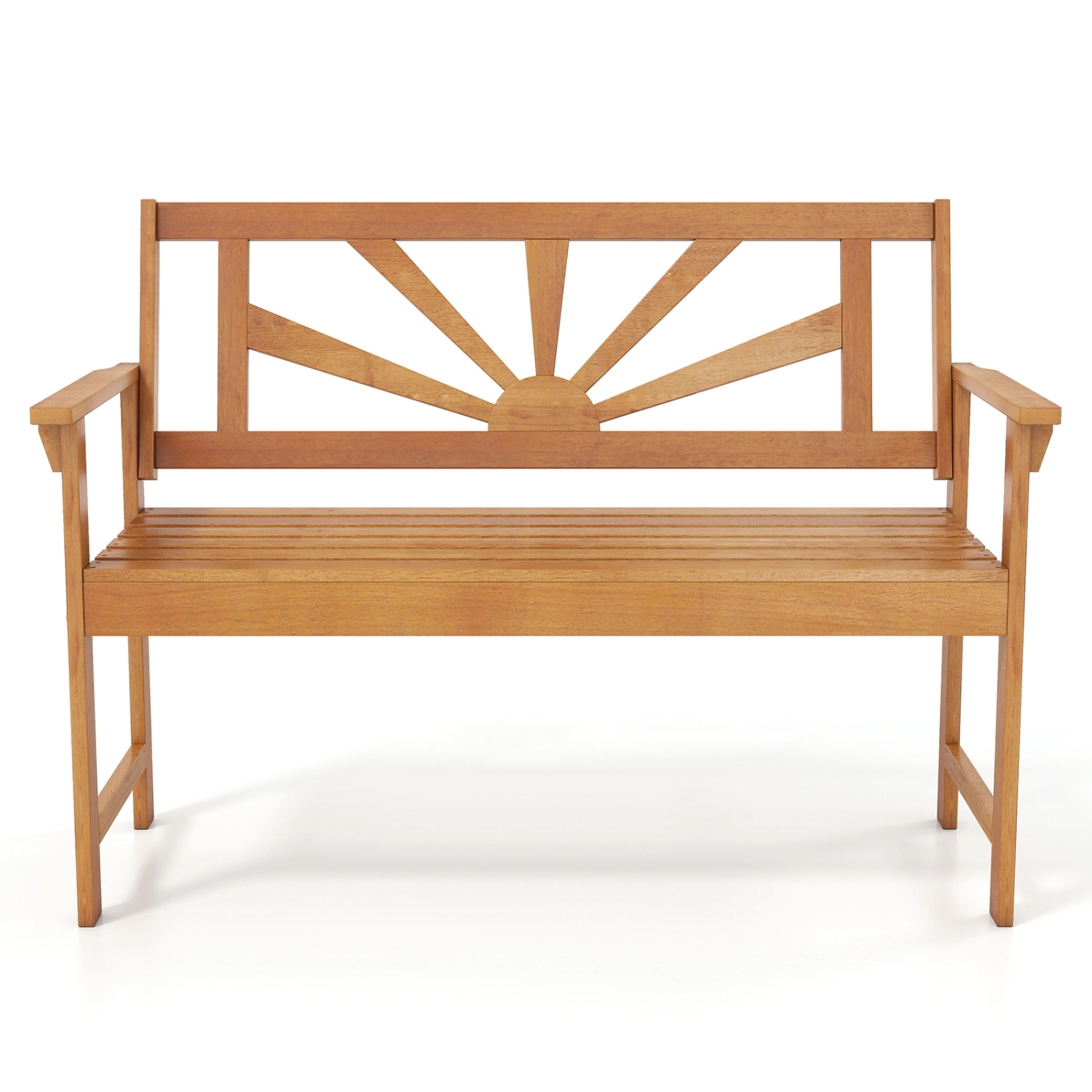 LJG 2-Seater Acacia Wood Loveseat Bench with Backrest and Armrests for Patio