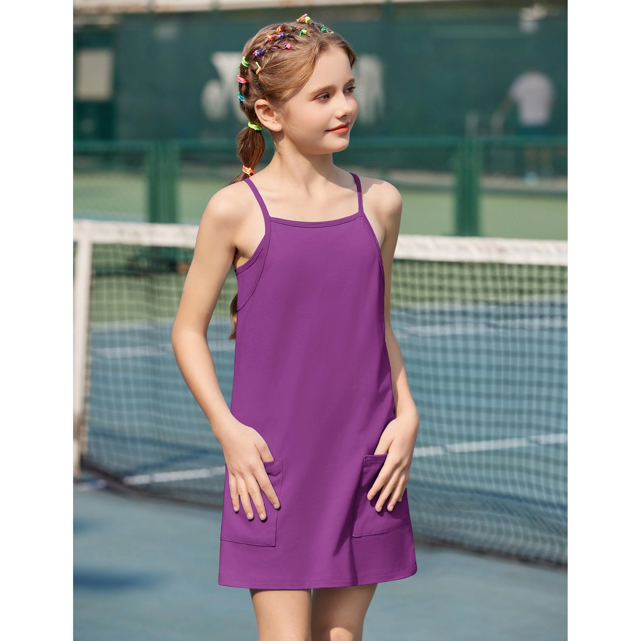 Arshiner Girl's Spaghetti Strap One Piece Romper Dress with Shorts and Pockets