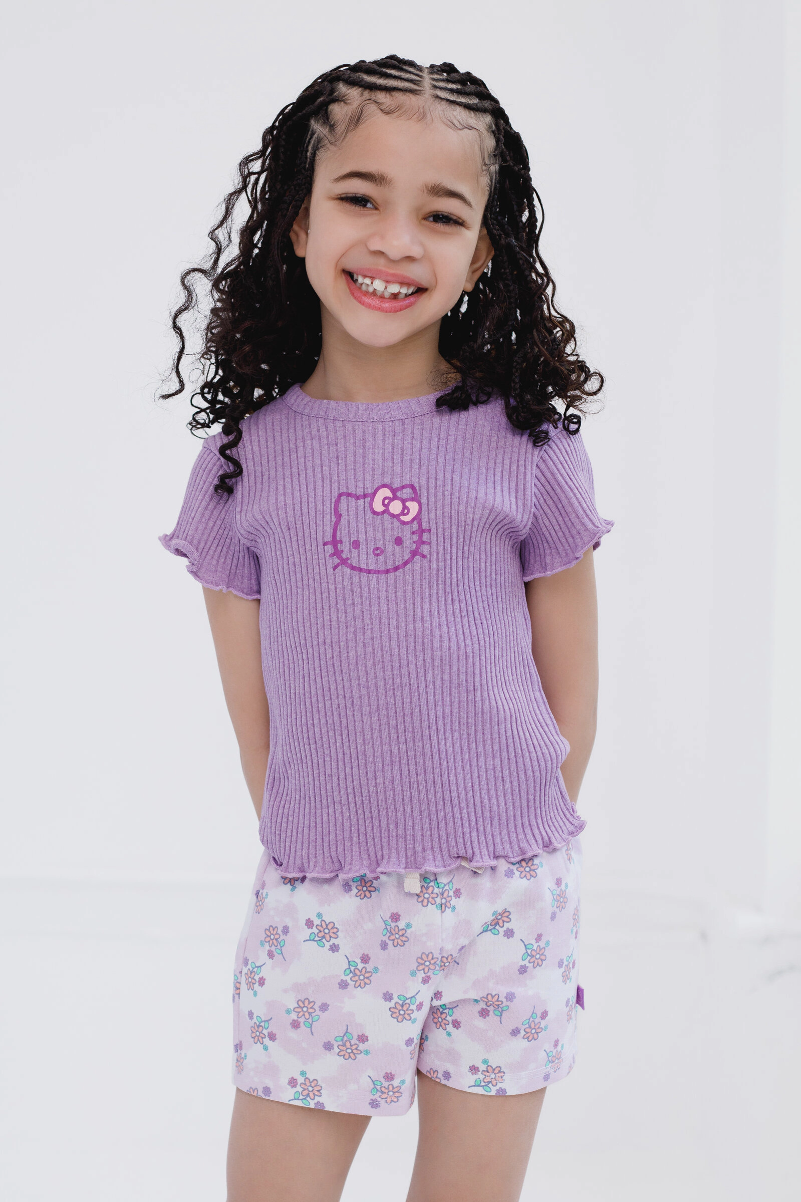 Hello Kitty Girls' 3-Piece Sweatshirt Tee and Shorts Set