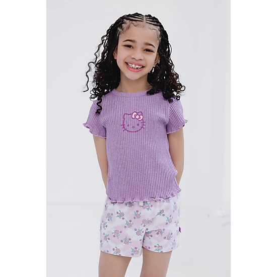 Hello Kitty Girls' 3-Piece Sweatshirt Tee and Shorts Set