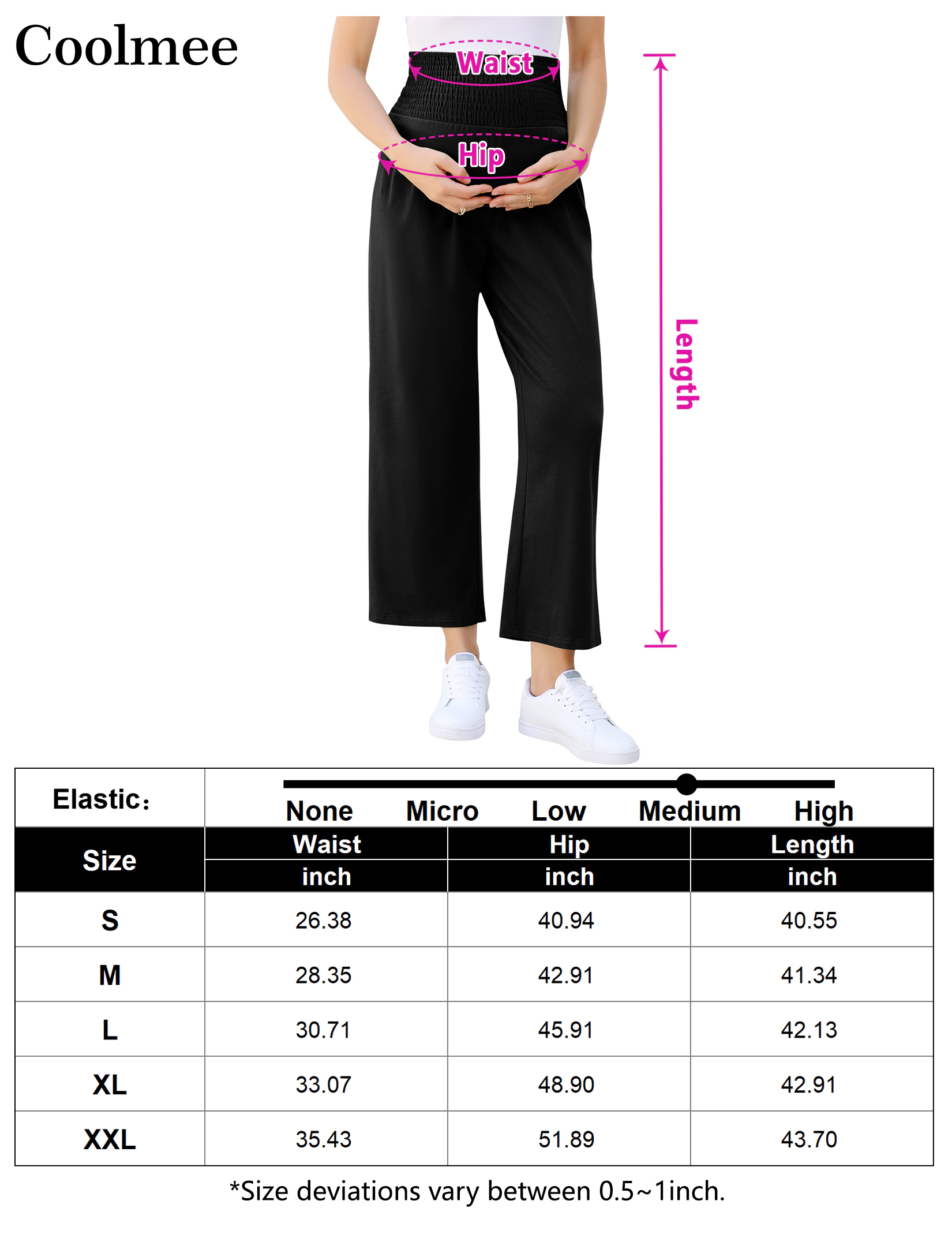 KOJOOIN Women Maternity Wide Leg Smocked High Waist Over Belly Pregnancy Trousers Capri Pants