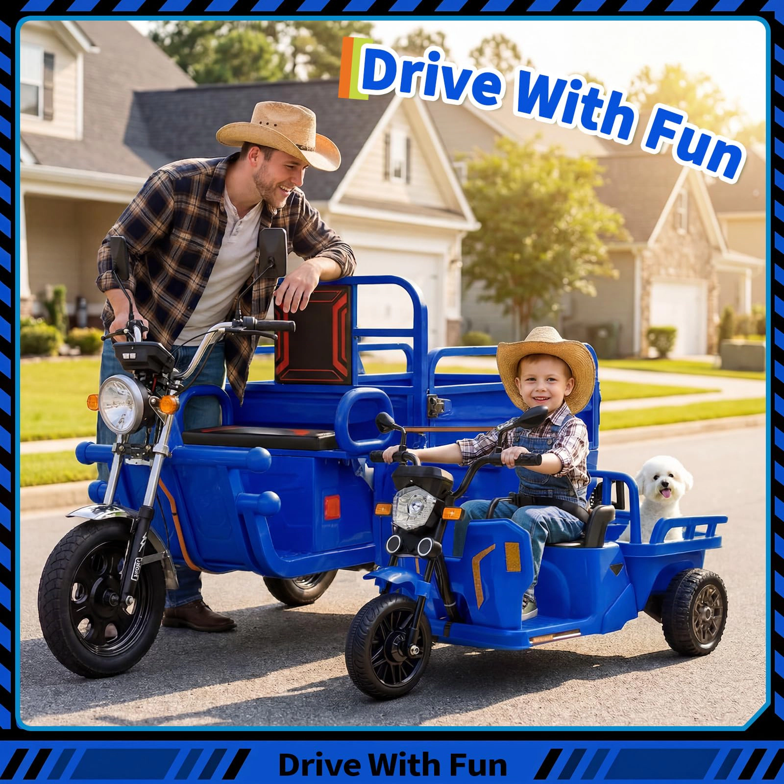 12V Kids Ride On Motorcycle Tricycle with Trailer, Bluetooth Music, LED Light & Dual Motors for Ages 3-8
