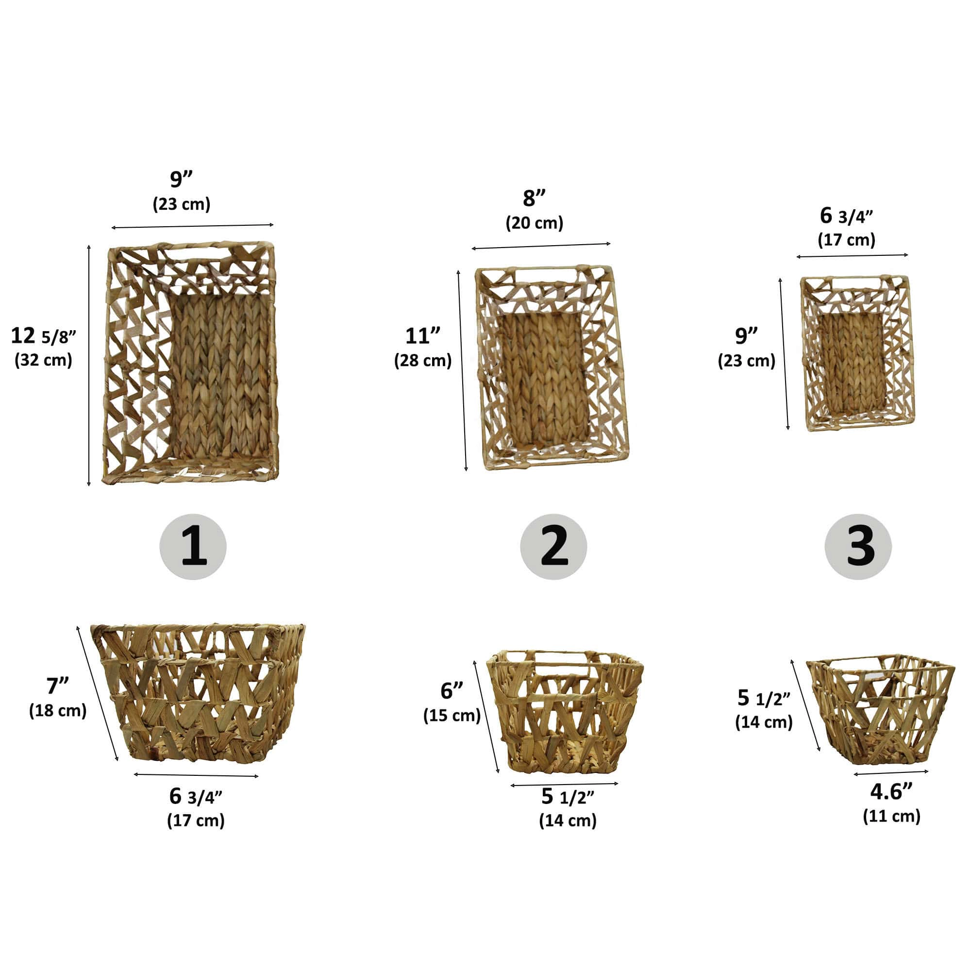 Evideco French Home Goods Set of 3 Nesting Water Hyacinth Storage Baskets, Natural
