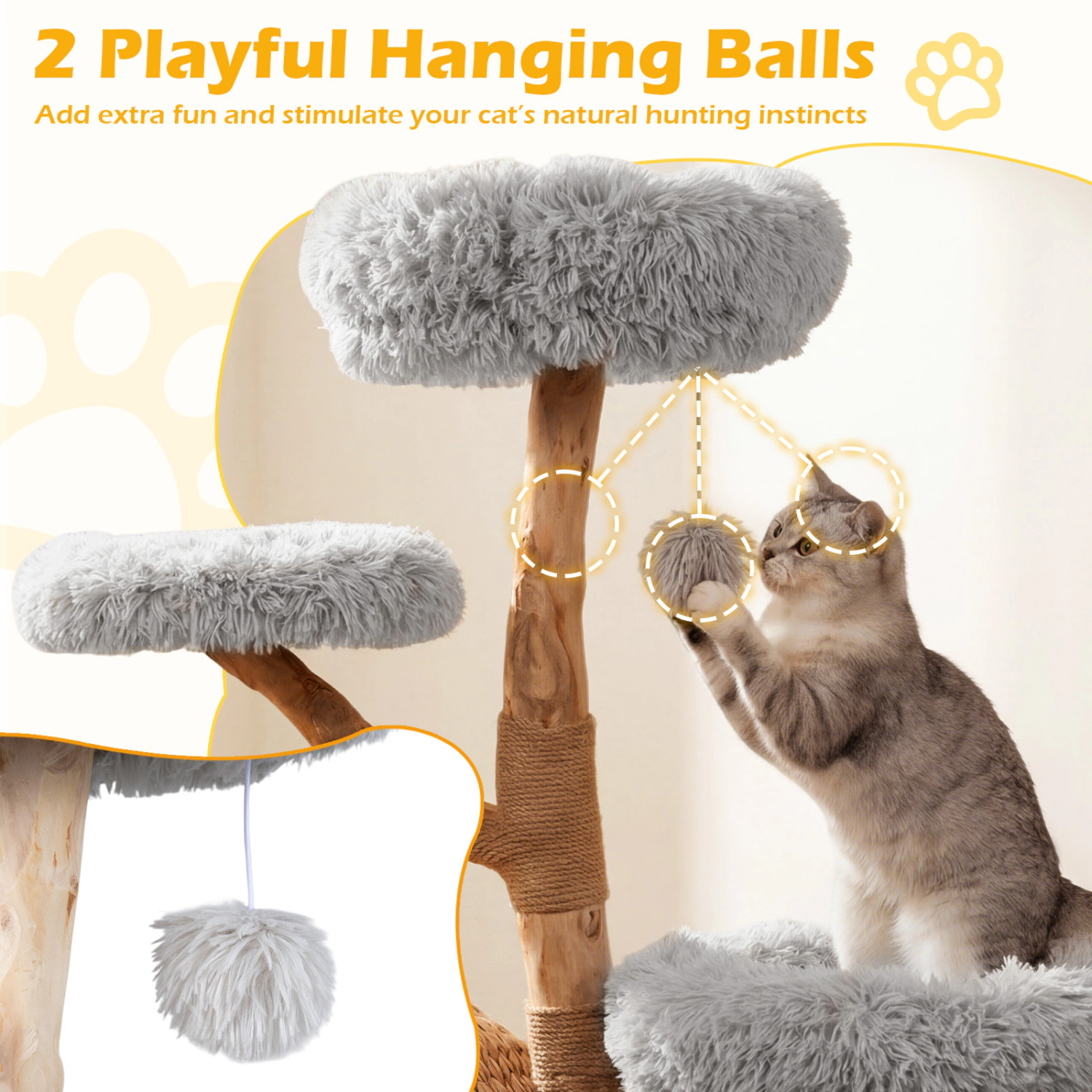 SUGIFT 52.7-in Gray 5-Tier Wooden Cat Tree Tower with Handwoven Condo and Jute Posts 23.2-in Square Base