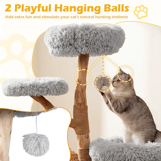 SUGIFT 52.7-in Gray 5-Tier Wooden Cat Tree Tower with Handwoven Condo and Jute Posts 23.2-in Square Base