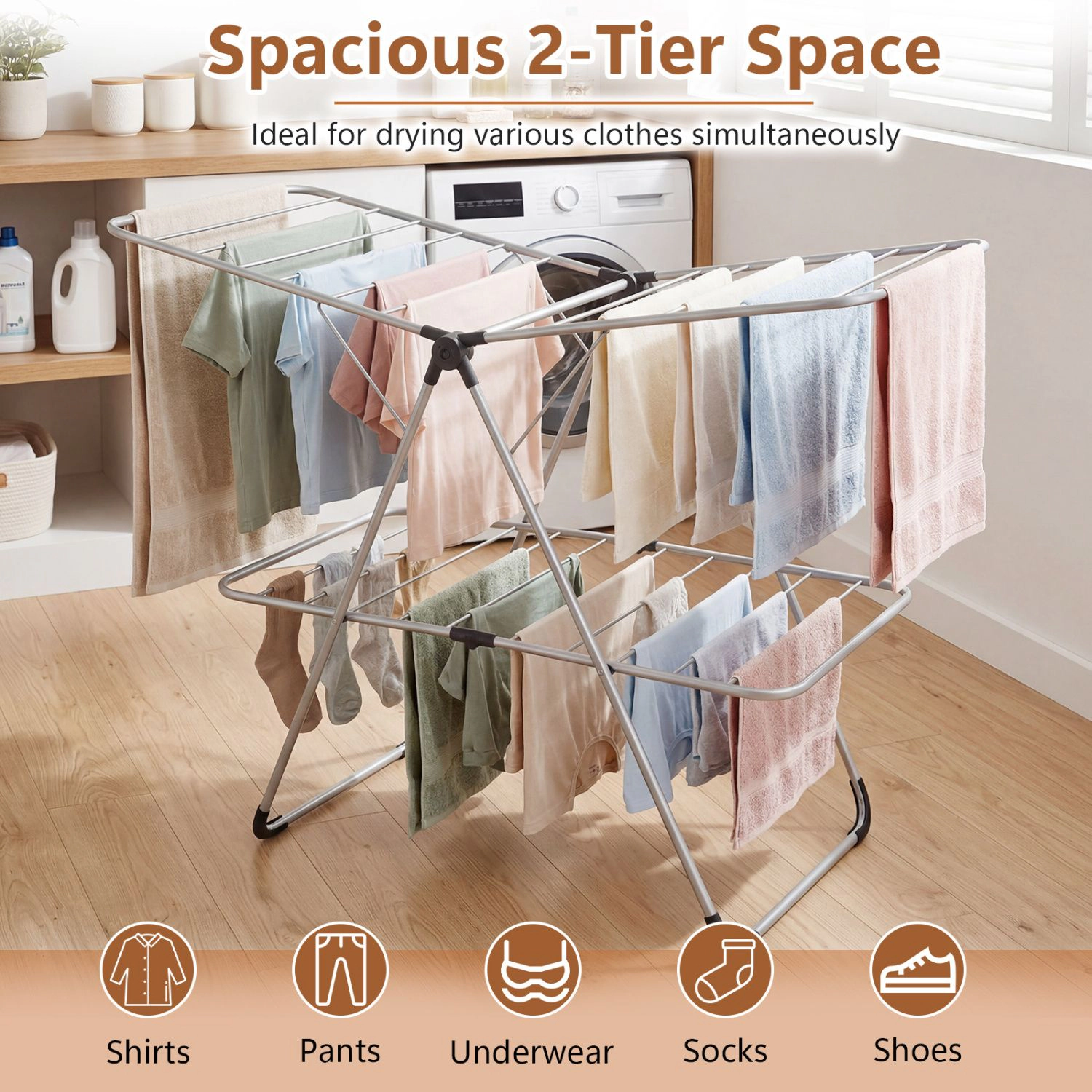 SlickBlue Aluminum Stainless Steel Clothes Drying Rack, 2-Tier