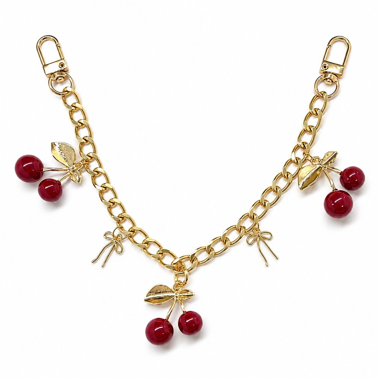 Alilang Women's Cherry Charm Decorative Bag Chain with Double Clasps and Gold-Tone Hardware, Branch Charms