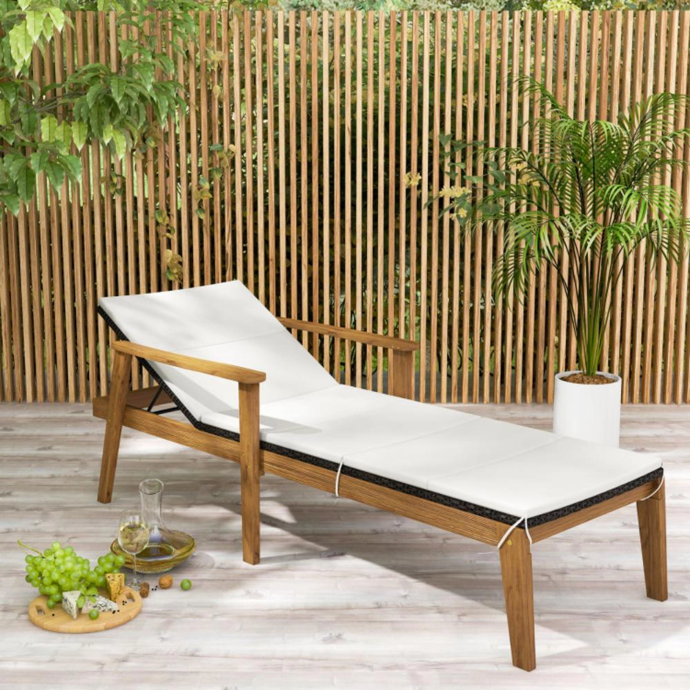 Hivvago Outdoor Chaise Lounge Chair Rattan Patio Recliners With Armrests