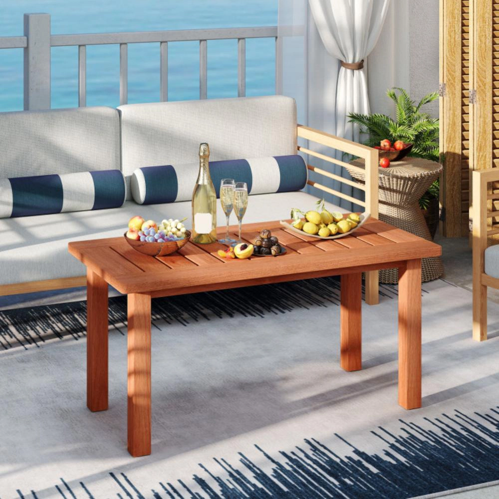 Hivvago Patio Coffee Table With Slatted Tabletop For Deck  Poolside