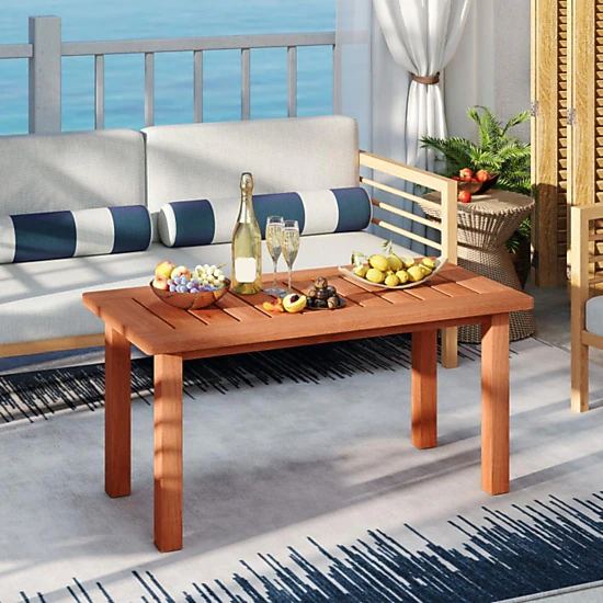 Hivvago Patio Coffee Table With Slatted Tabletop For Deck  Poolside