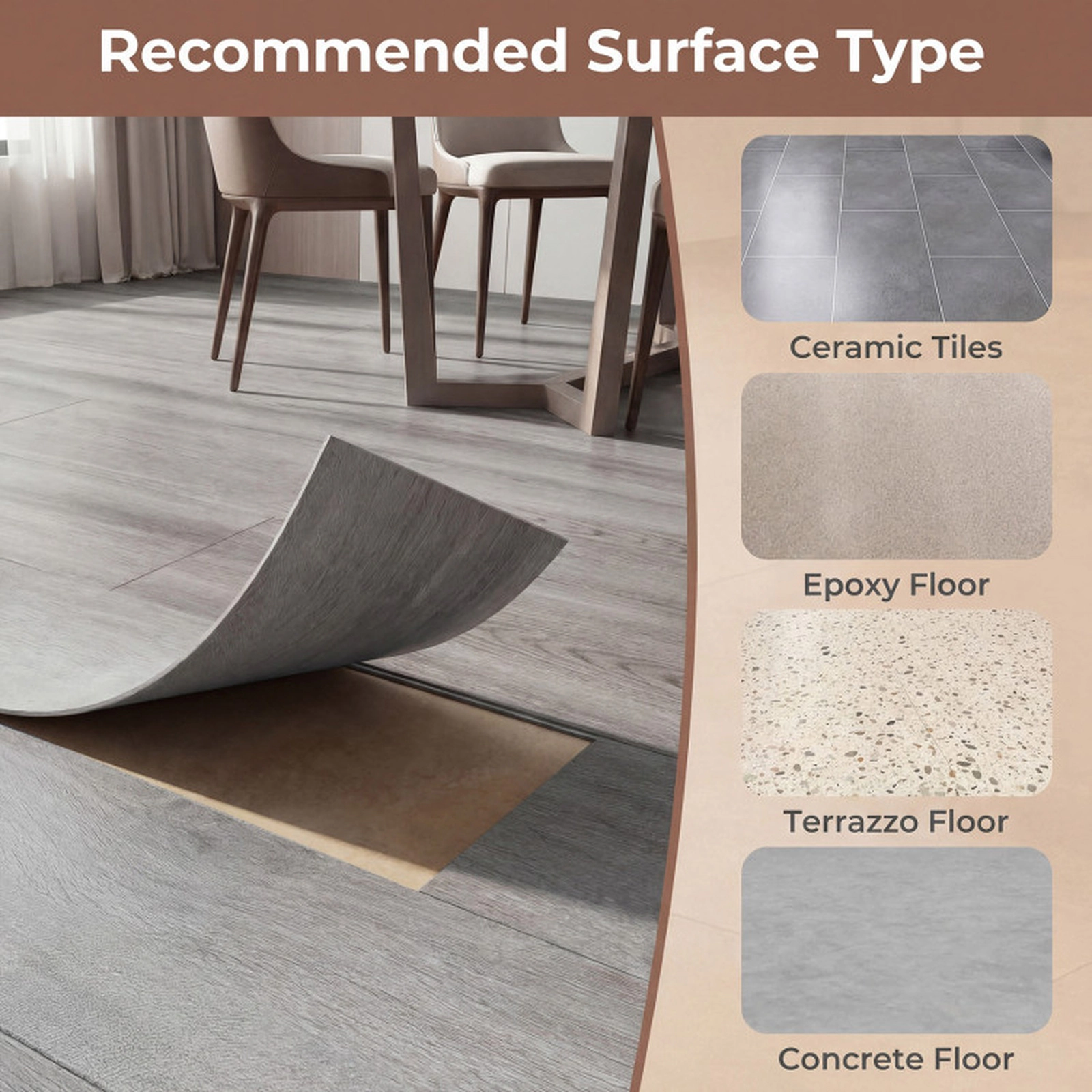 SUGIFT Waterproof 3D Wood Grain Floor Mat 36-sq.ft Coverage Rustic Brown/Gray