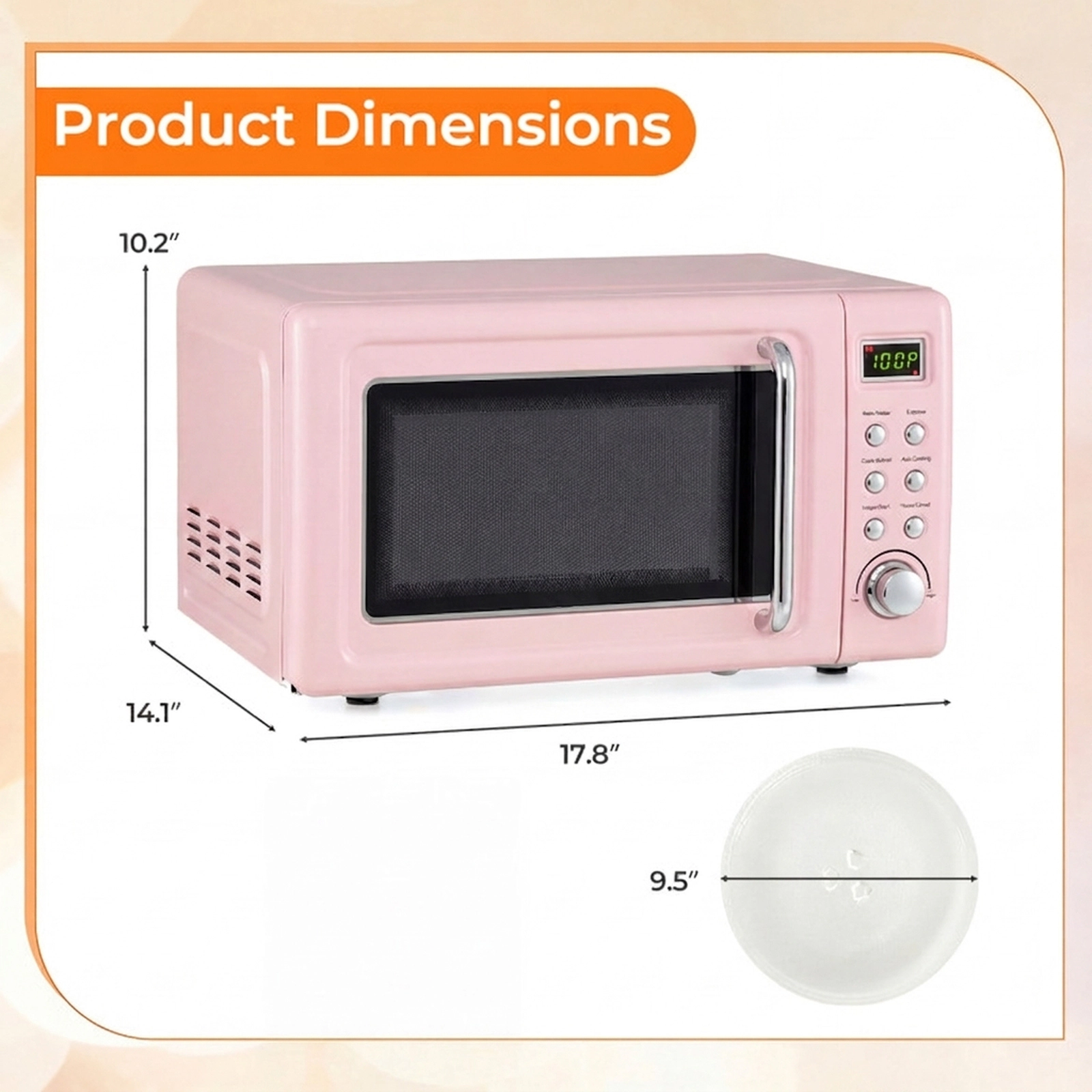 SUGIFT Pink Retro Countertop Microwave Oven with 5 Power Levels and Auto Cooking 0.7-Cu-Ft 700W 18-in W 14-in D