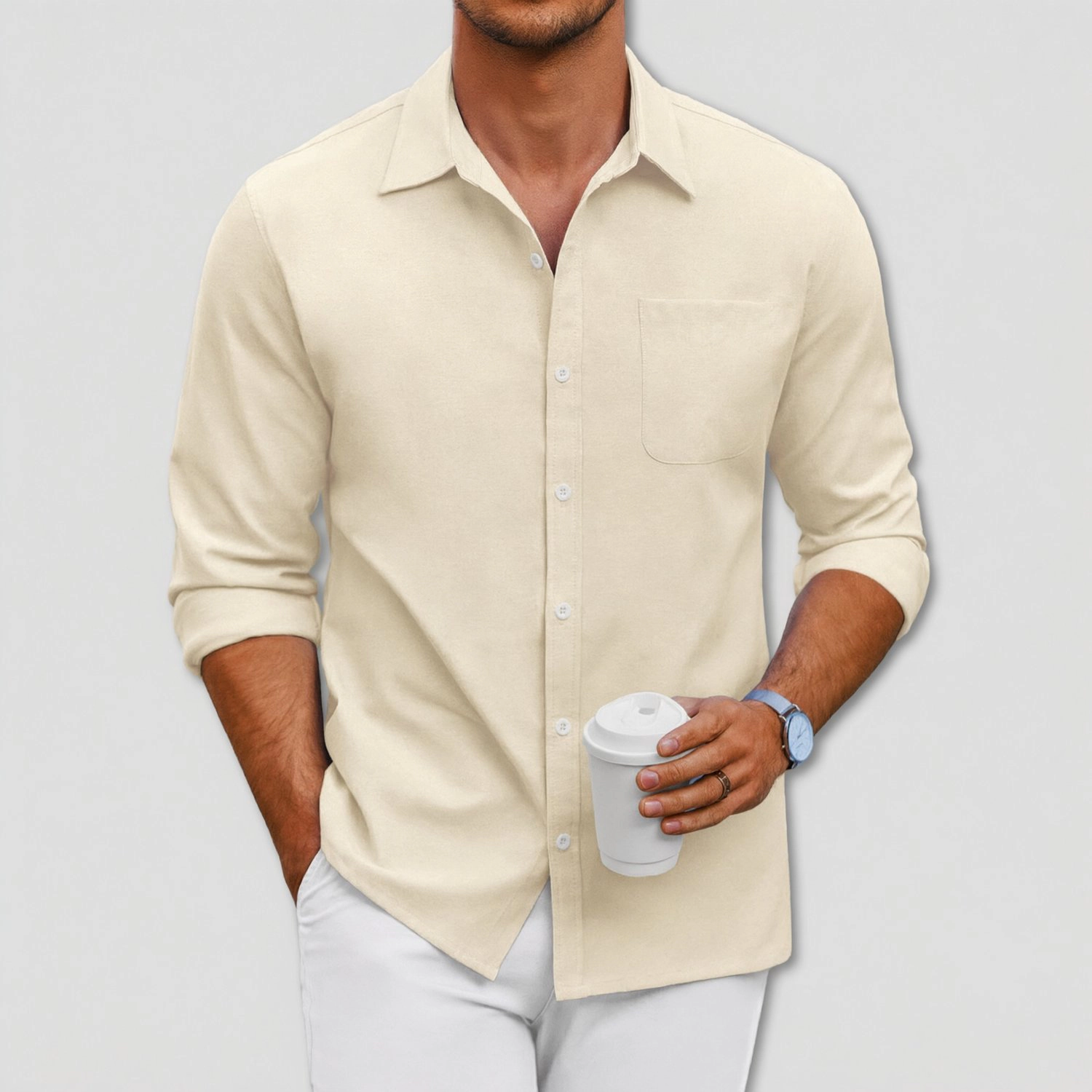COOFANDY Mens Casual Long Sleeve Button Down Shirts Lapel Collar Pocket Dressy Tops
