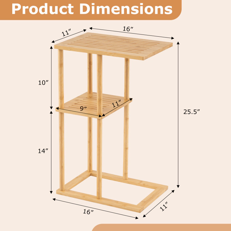 Hivvago Side Table Set of 2 with Storage Shelves and Bamboo Construction