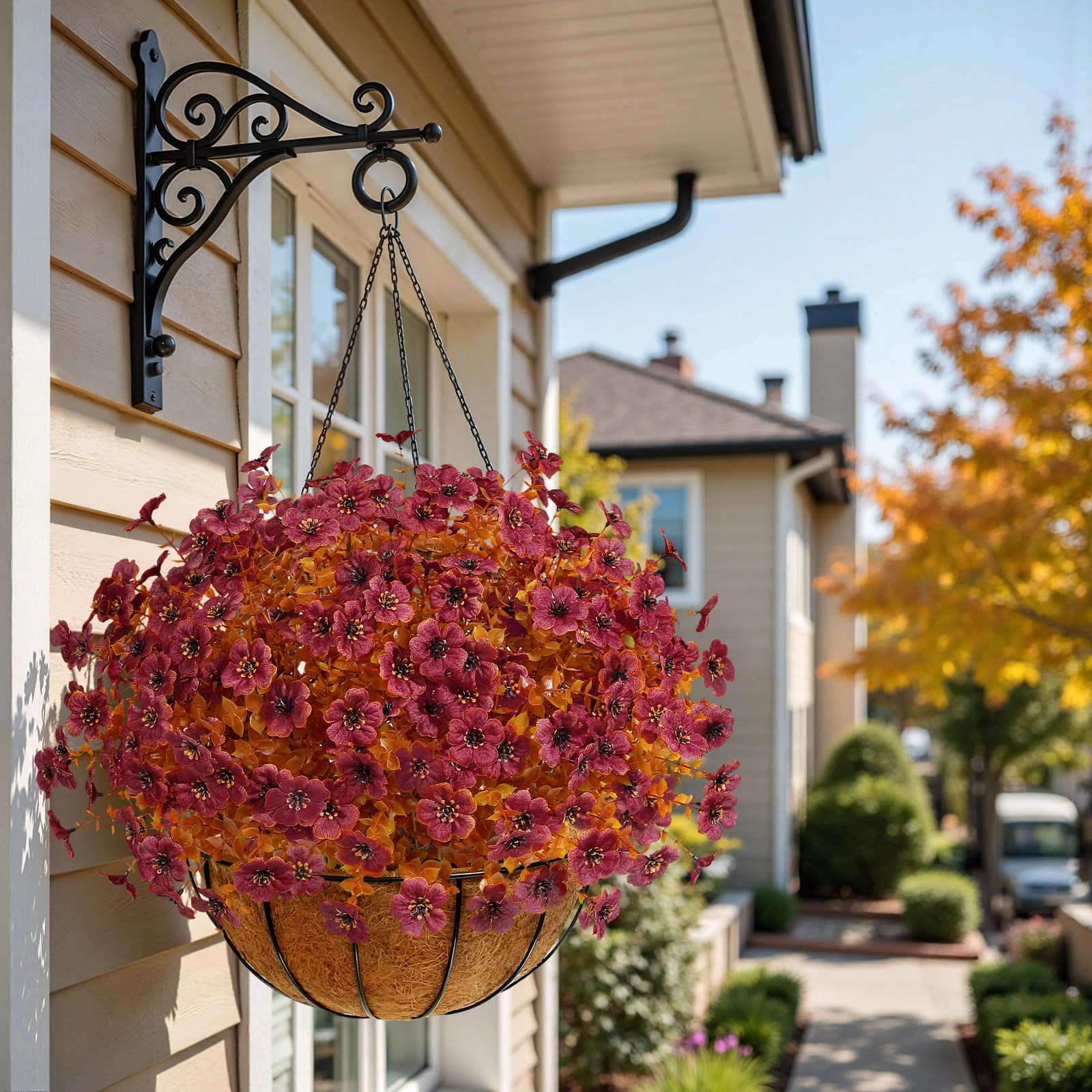 PUPWE 48 Artificial Fall Flowers  Uv Resistant Faux Mums Porch
