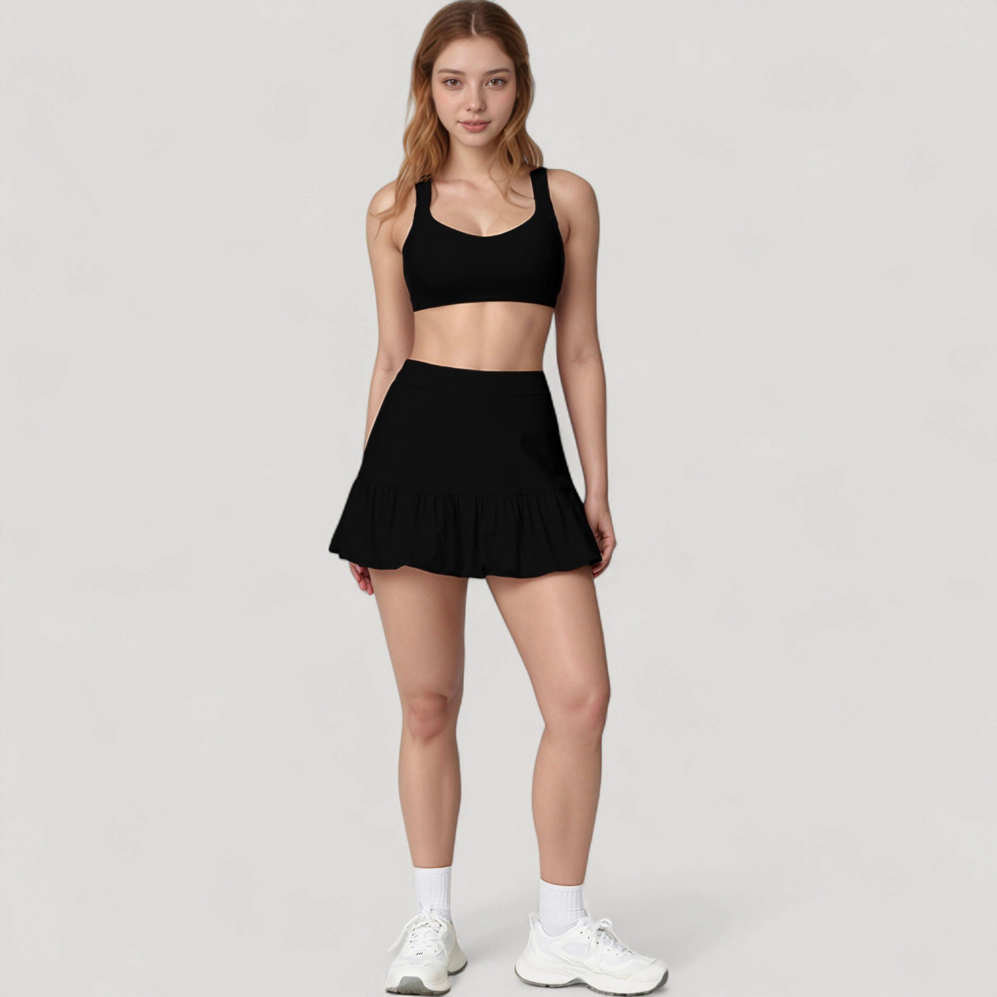 Anna-Kaci Women's Ruffle Hem High-Waist Skort Built-In Shorts Stretch Waistband Flowy Lightweight Design