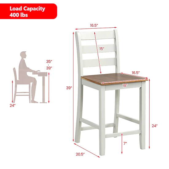 Hivvago Modern Counter Height Stools with Angled Backrest and Built-In Footrest - Set of 2