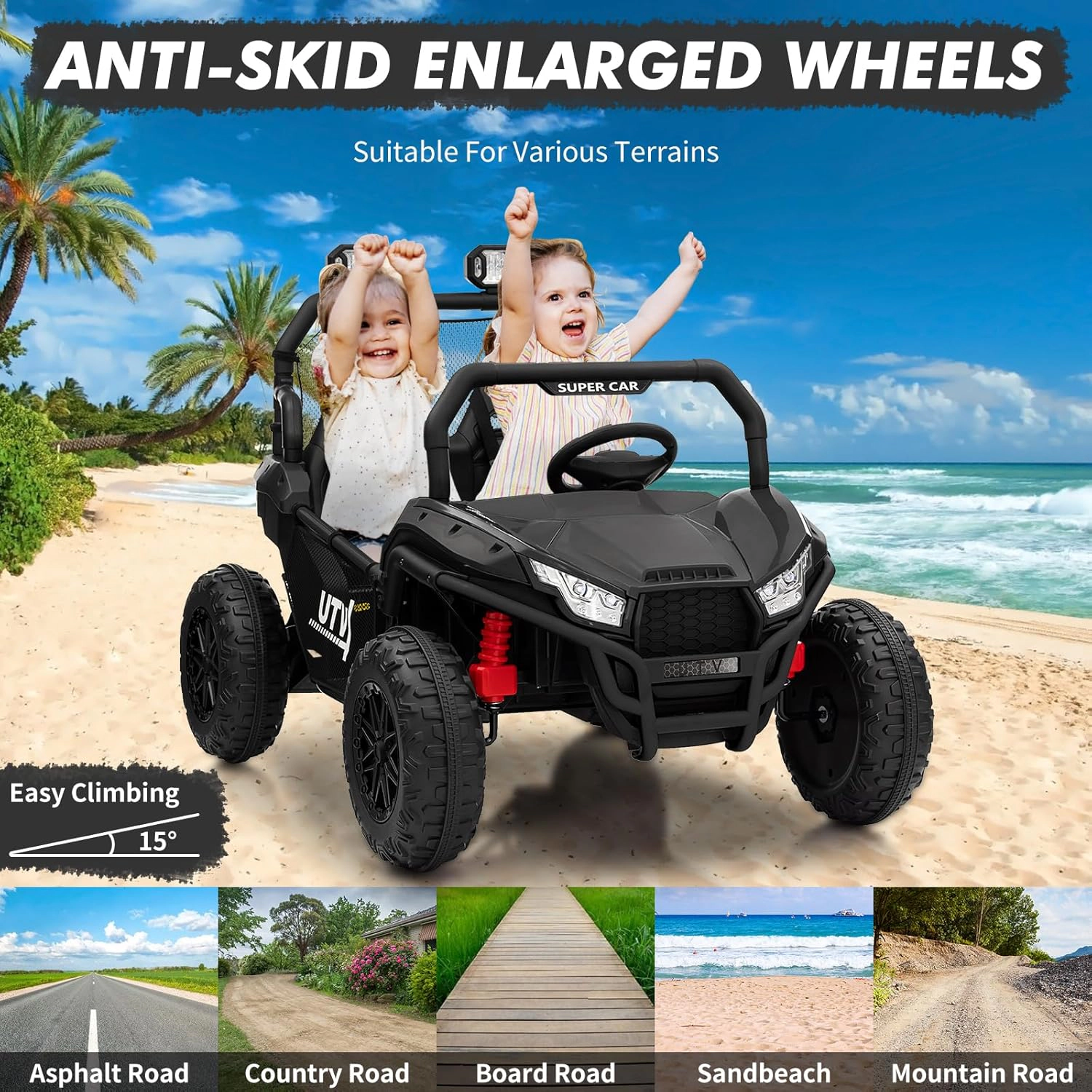 Enjyam 24V 2-Seater Kids Ride On UTV Truck, 400W Electric Car w/ Remote, LED Lights, Bluetooth, 2 Speeds
