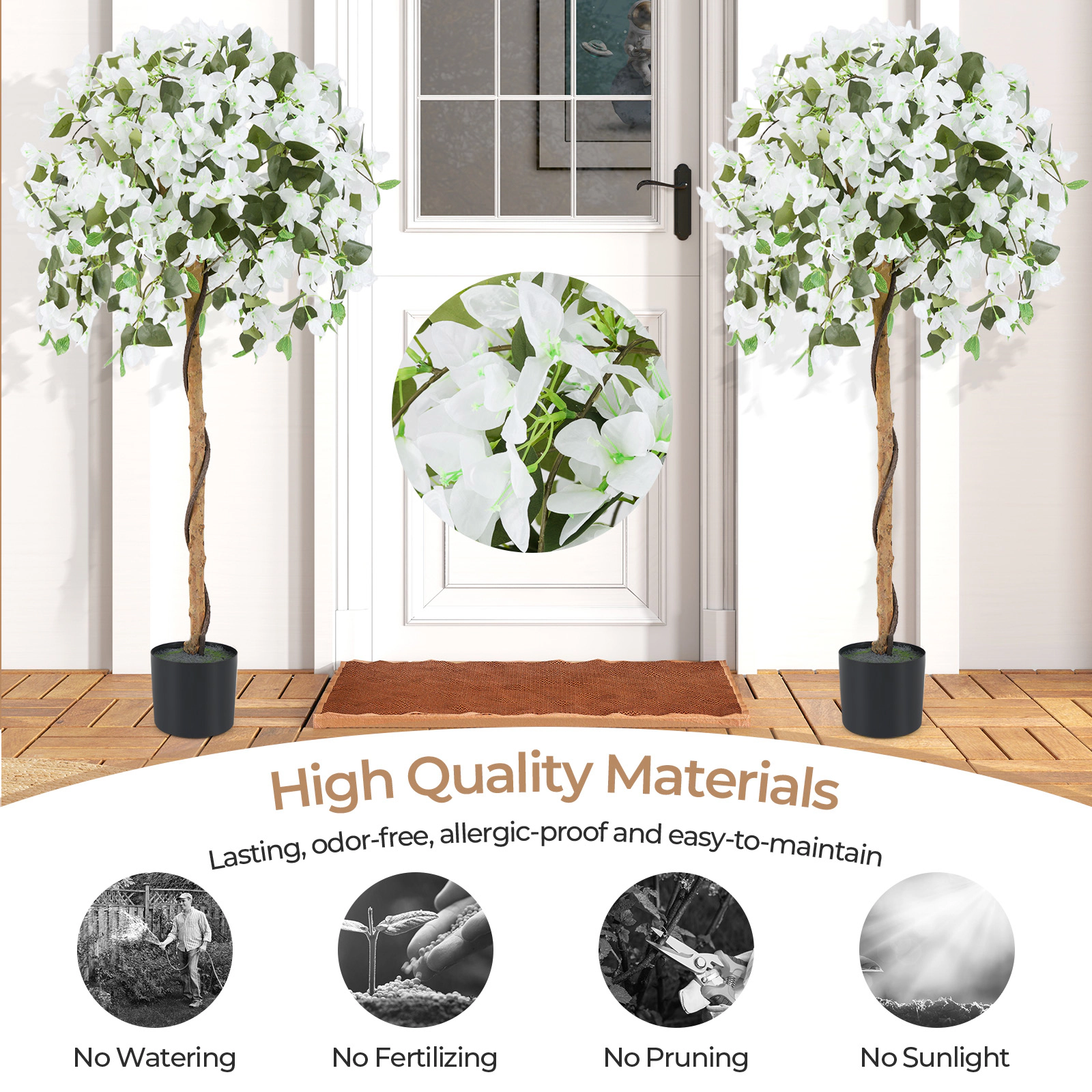 SUGIFT 53-in Tall Artificial White Azalea Tree with 576 Silk Blooms 288 Leaves and Cement-Filled Pot