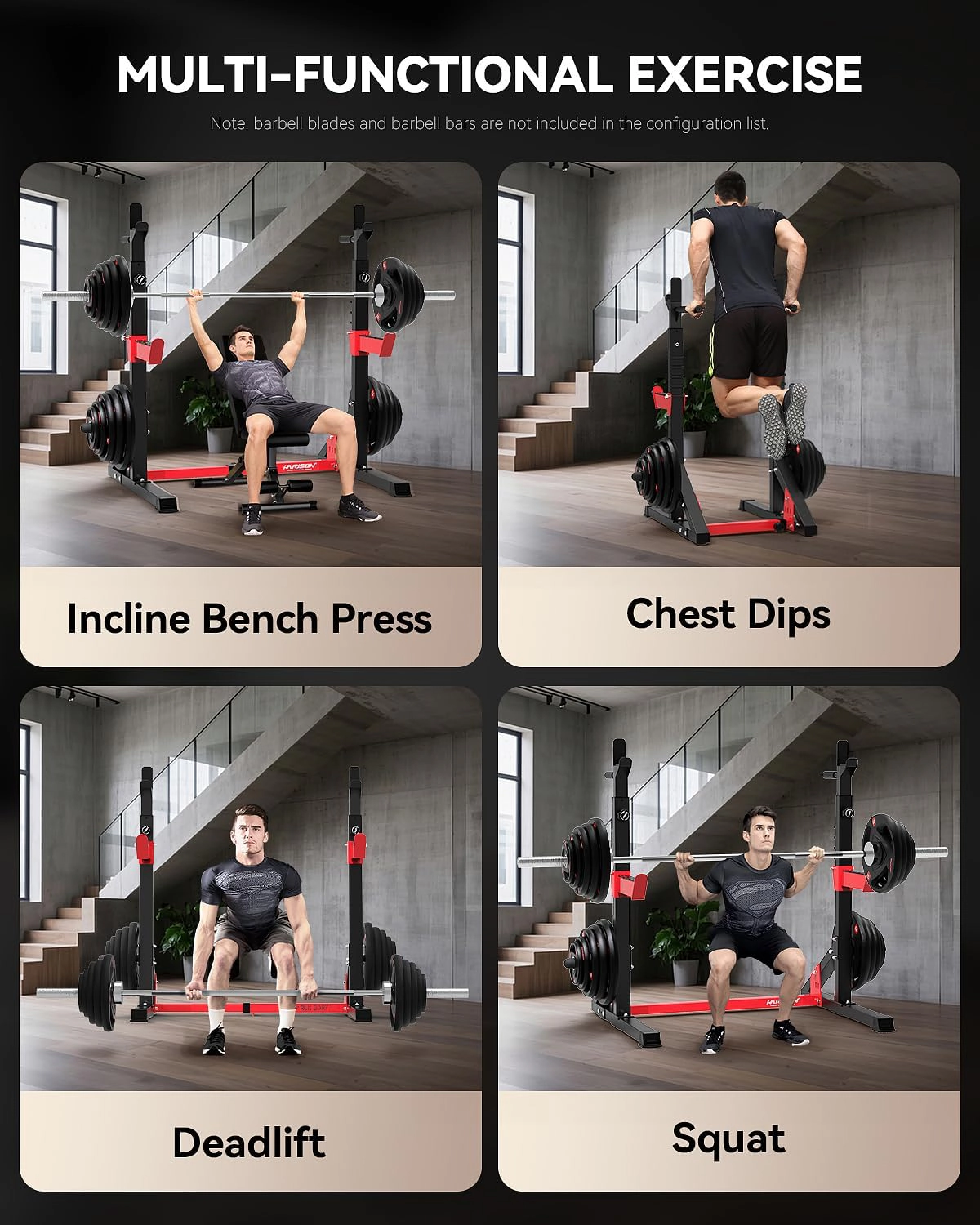 HARISON Adjustable Squat Rack for Home Gym, 650 LB Half Rack with Pull-Up & Dip Stations