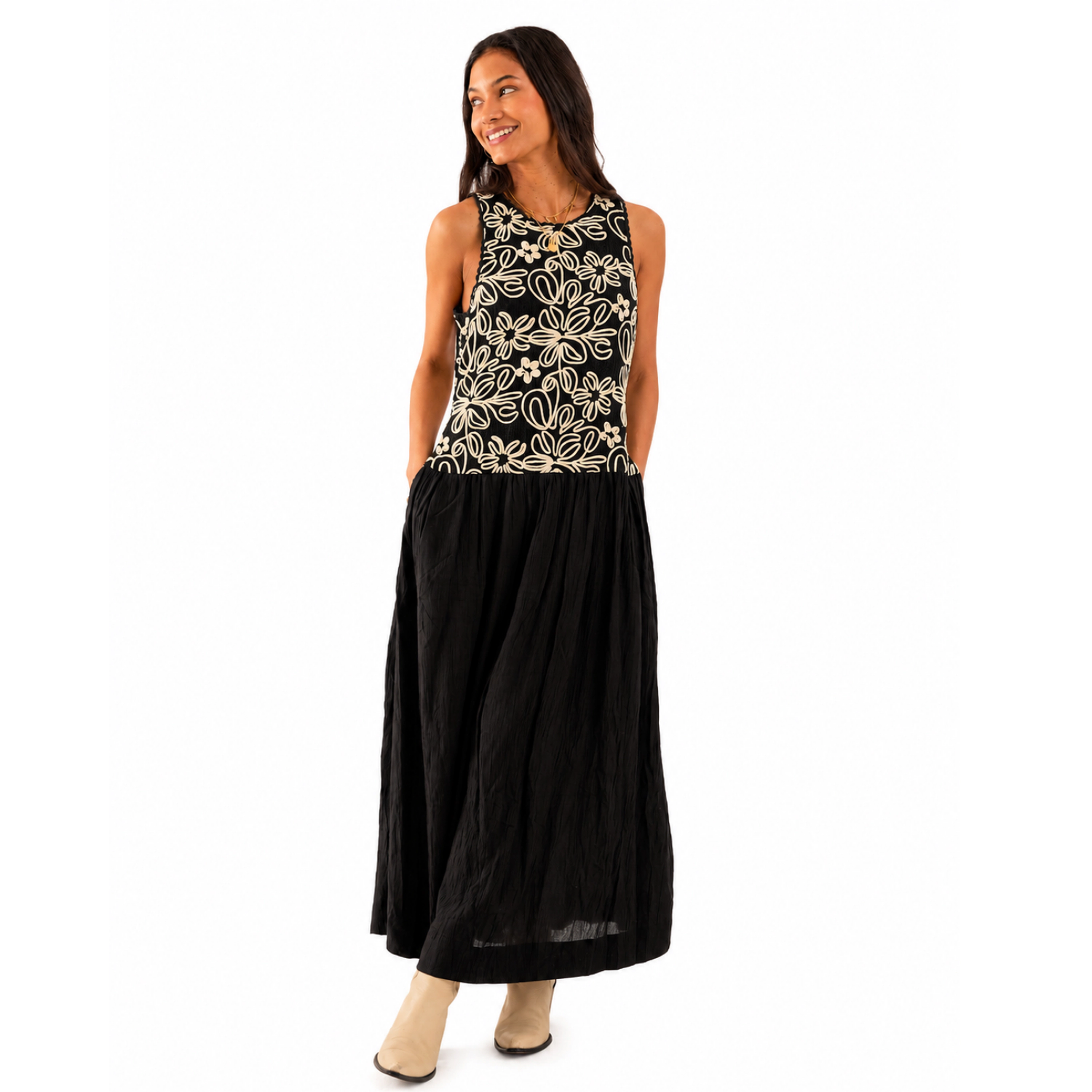 Rose & Nancy Women's Rhea Black Lace Mix Sleeveless Dress