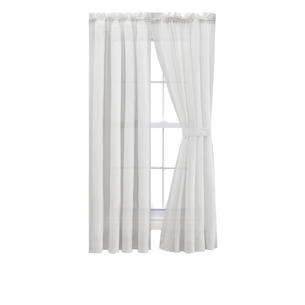 Ellis Curtain Cotton Voile 1.5" Rod Packet Tailored Curtain Panel Pair for Windows 80" x 72" White
