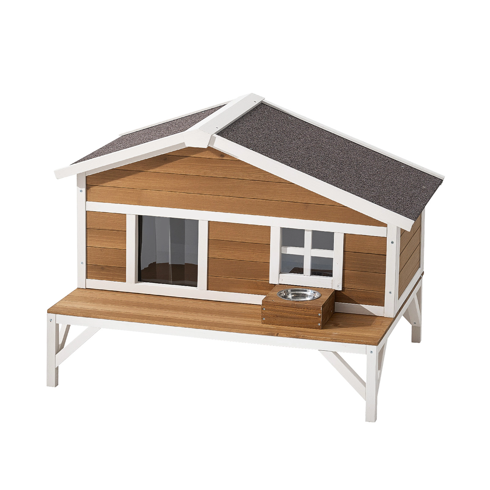 HONGGE Outdoor Wooden Cat House Shelter for Feral Cats in Winter with Waterproof Roof