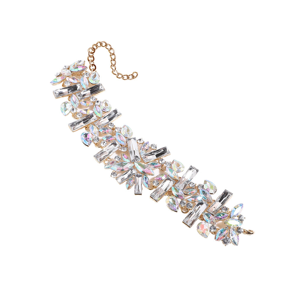 SOHI Women's Crystal Silver Chunky Crystal Choker Necklace