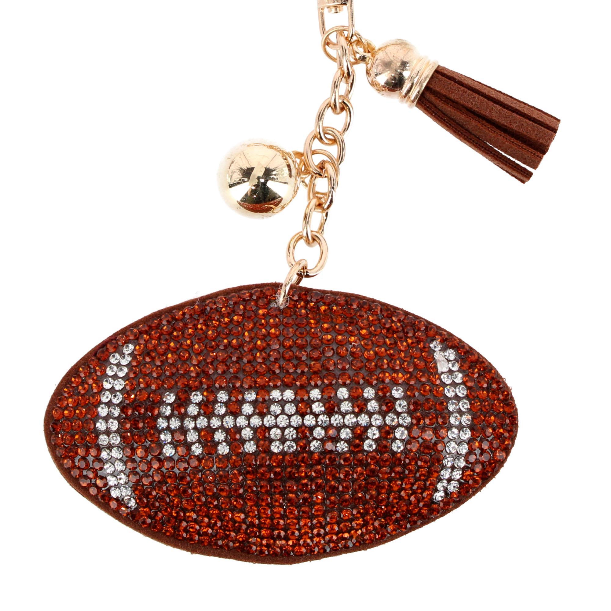 CTM Women's Rhinestone Football & Tassel Bag Charm & Key Chain
