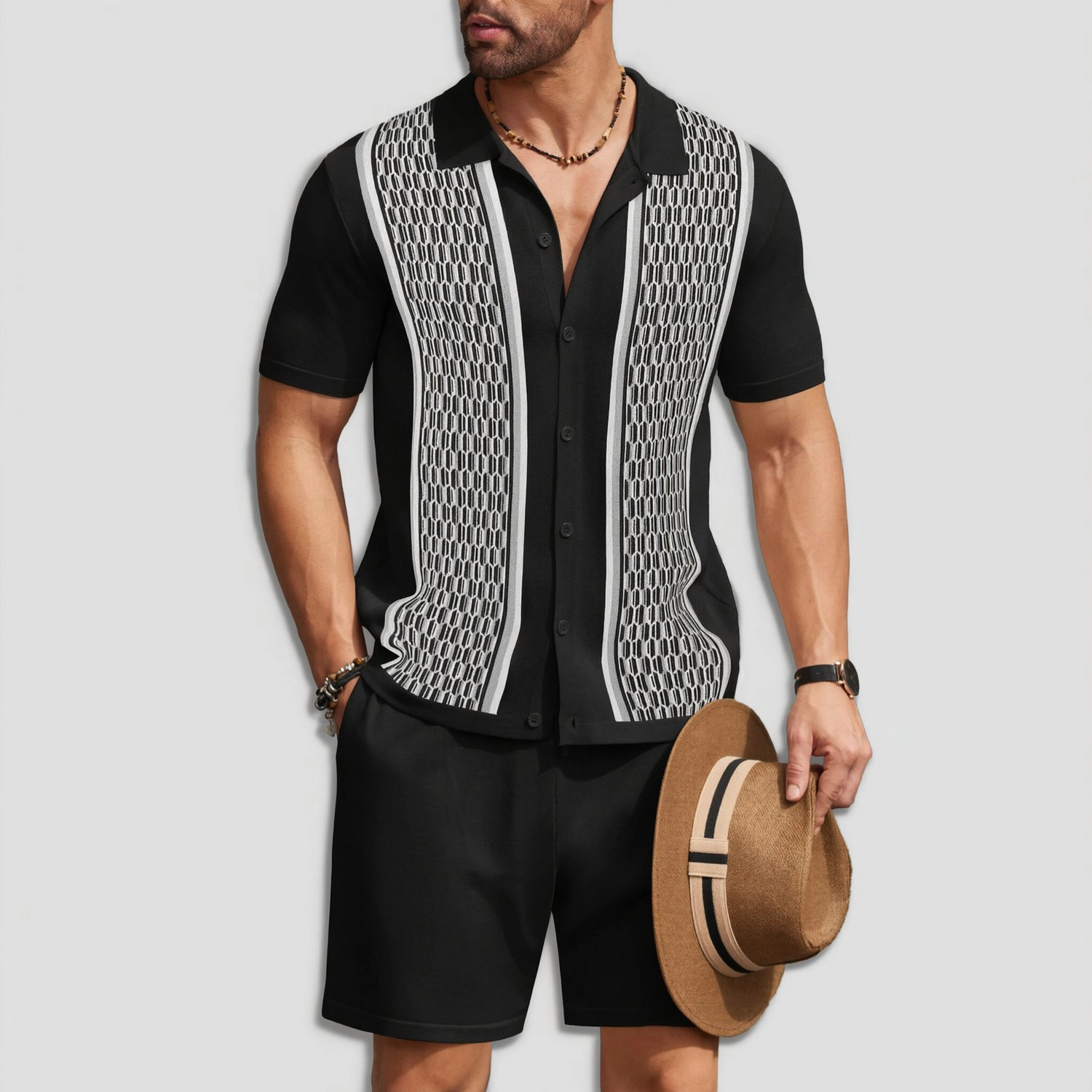 COOFANDY Mens Striped Short Sleeve Shirt Casual Button Down Lapel Collar  Tops