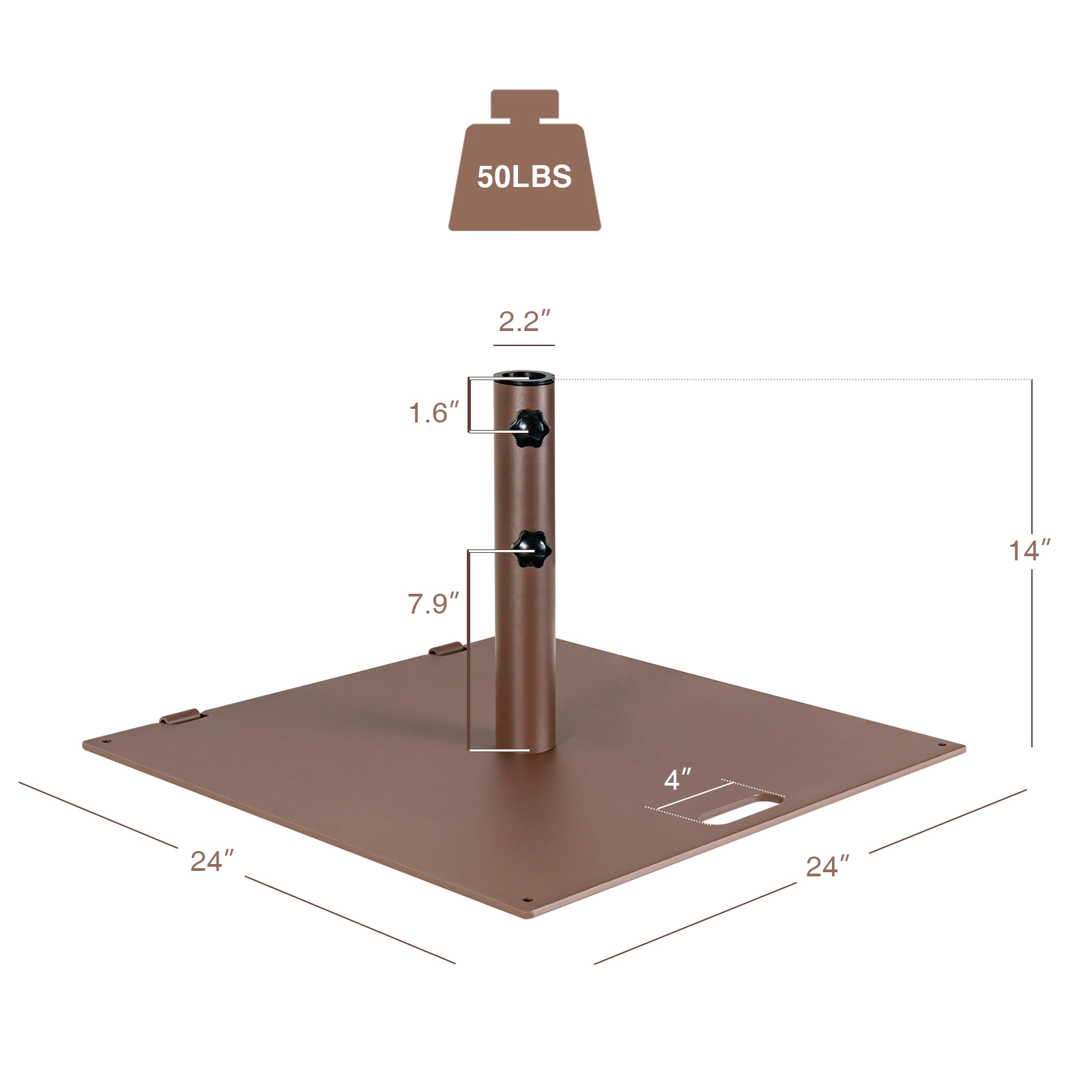 SUGIFT 50-lb Weighted Square Patio Umbrella Base with Wheels 24-in Wide Brown