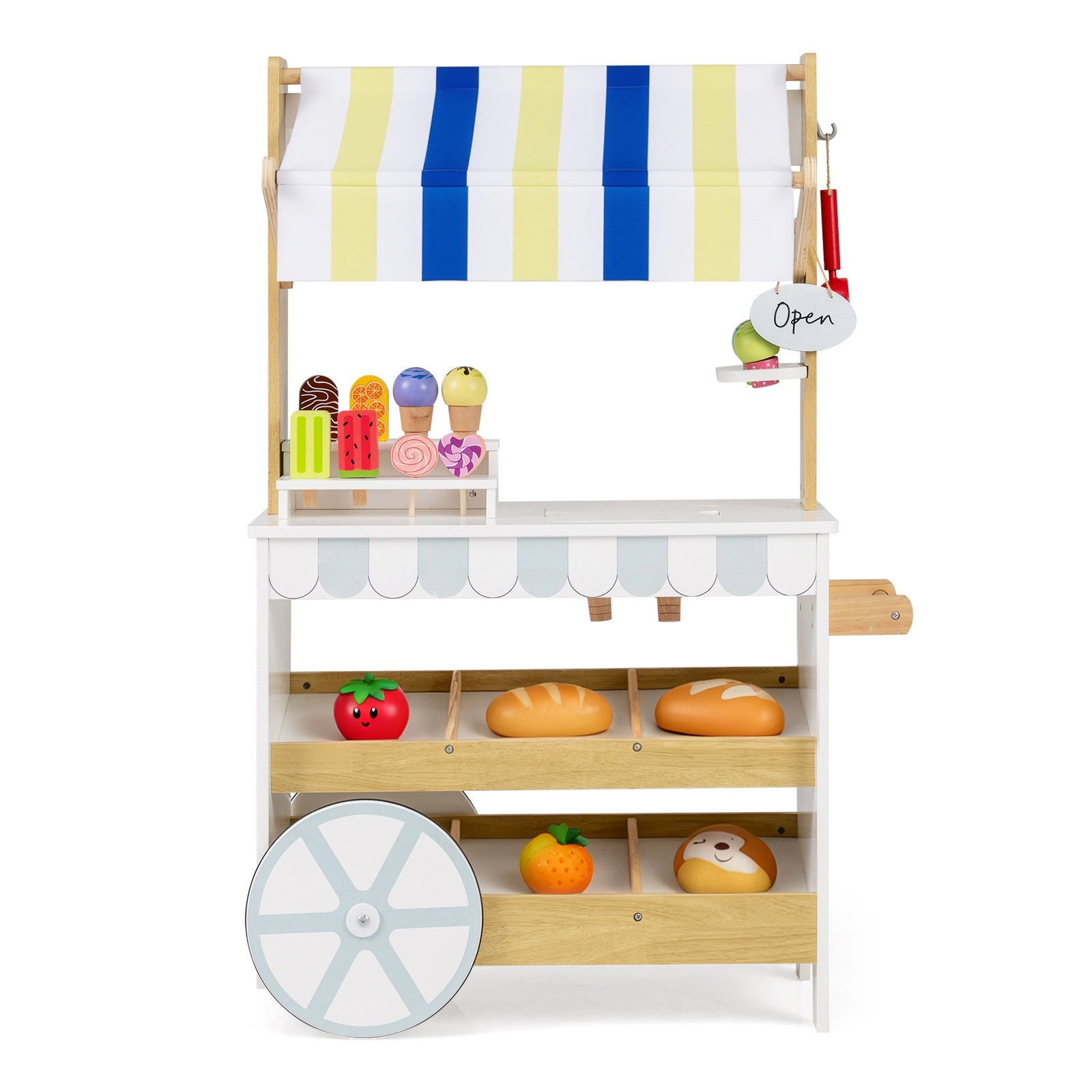 SUGIFT 2-in-1 Wooden Ice Cream Cart and Grocery Store Playset with 20.5-in Countertop Ages 3+ White