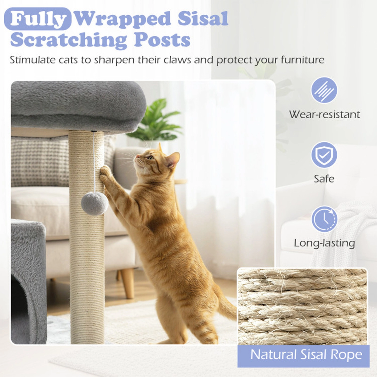 SUGIFT Light Gray Small Cat Tree with Large Padded Plush Perch and Bottom Condo
