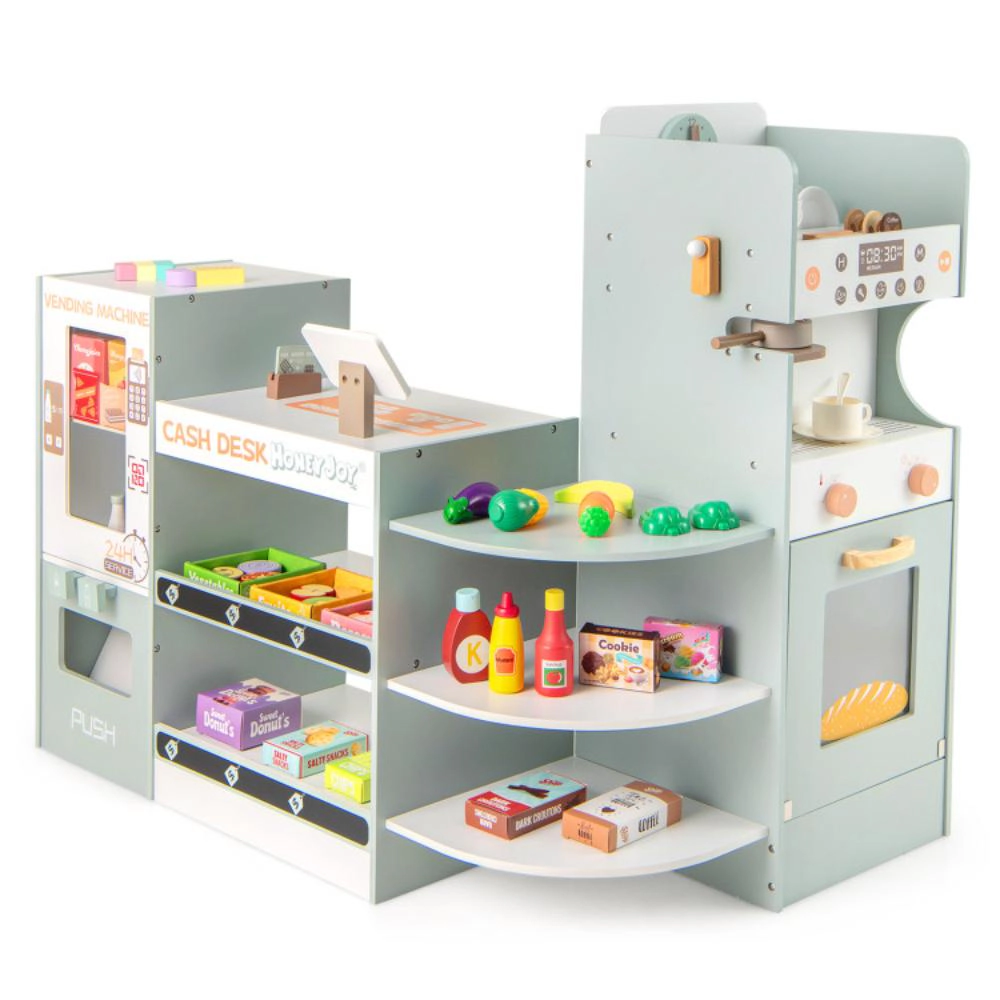 Hivvago Wooden Kids Grocery Store Playset Pretend Play Supermarket-Green