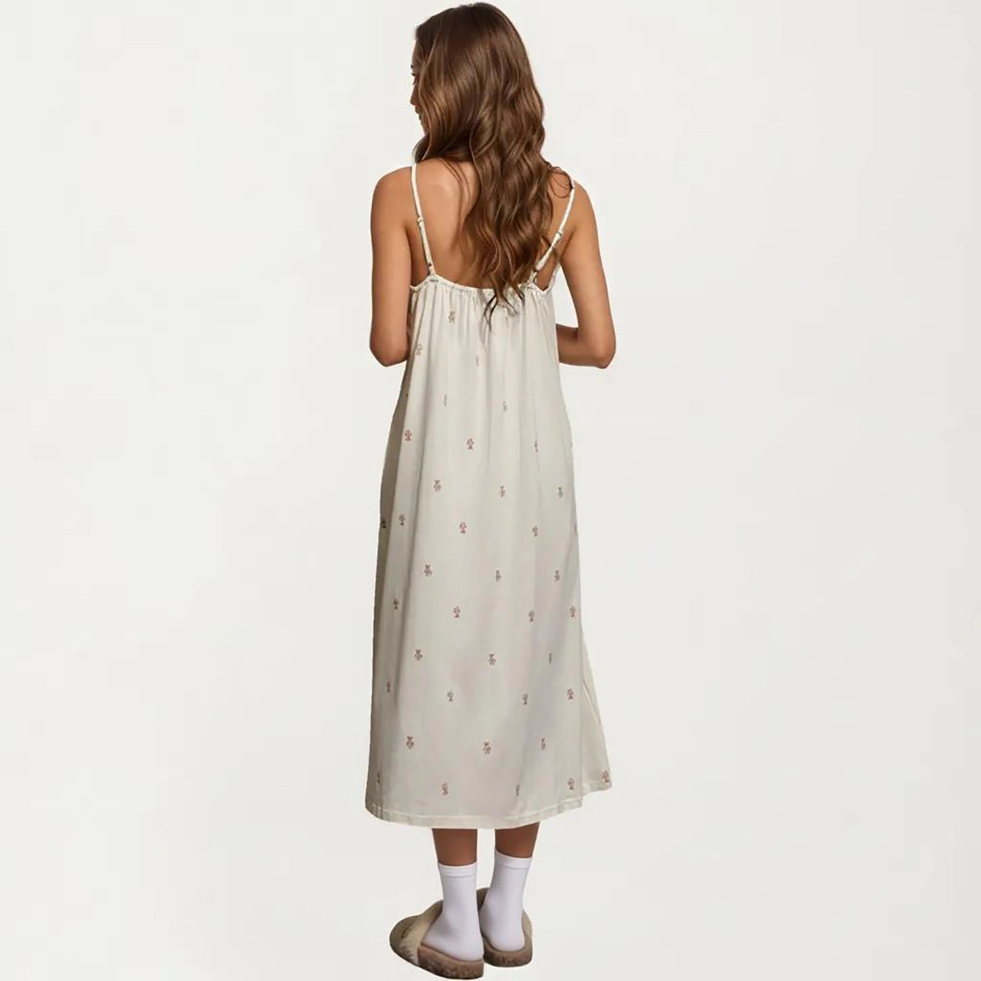 Anna-Kaci Women's Sleeveless Pajama Dress with Spaghetti Straps Loose Fit Midi Sleepwear Nightgown Allover Print