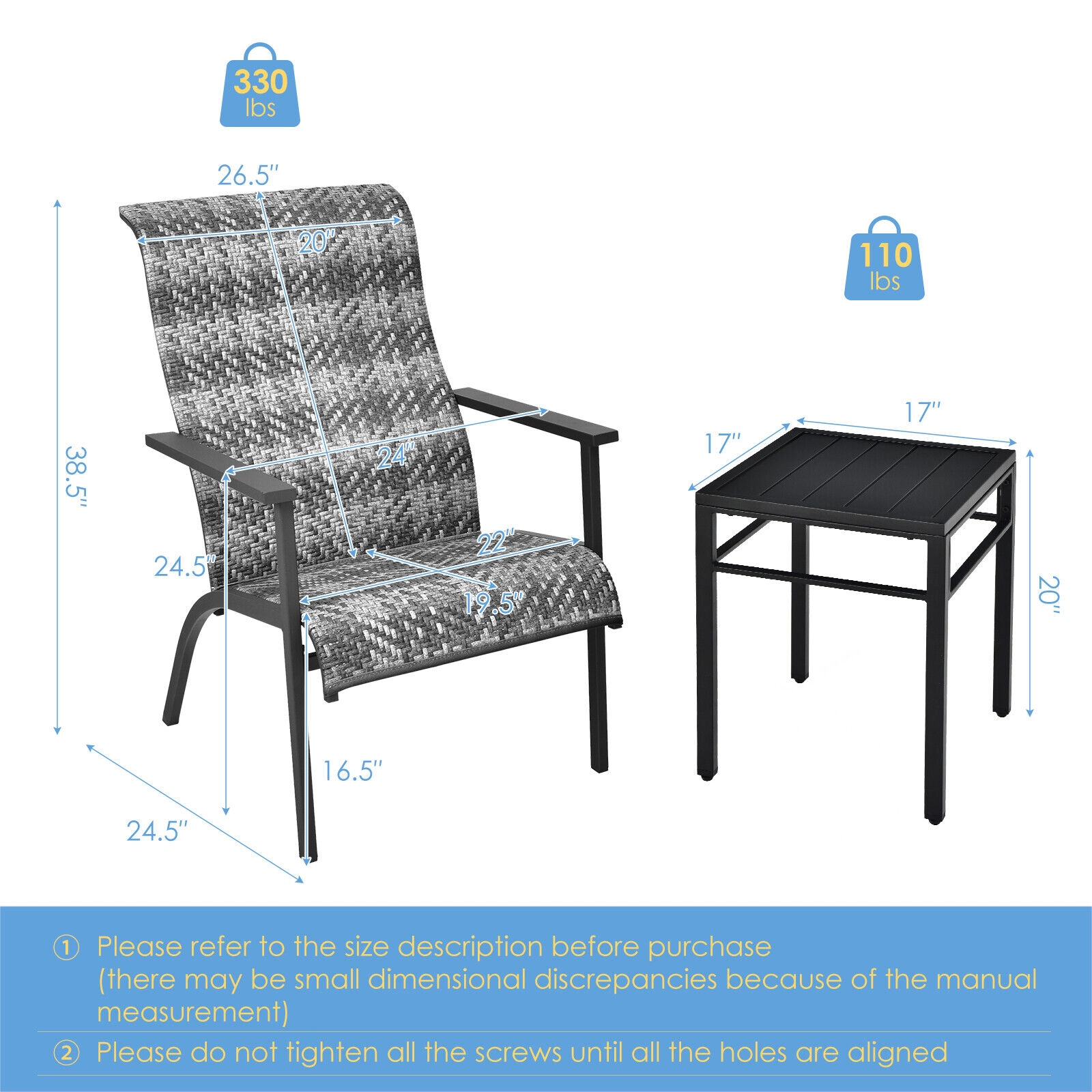 SUGIFT 3 Piece Patio Rattan Bistro Set Gray with High Backrest Chairs and Side Table